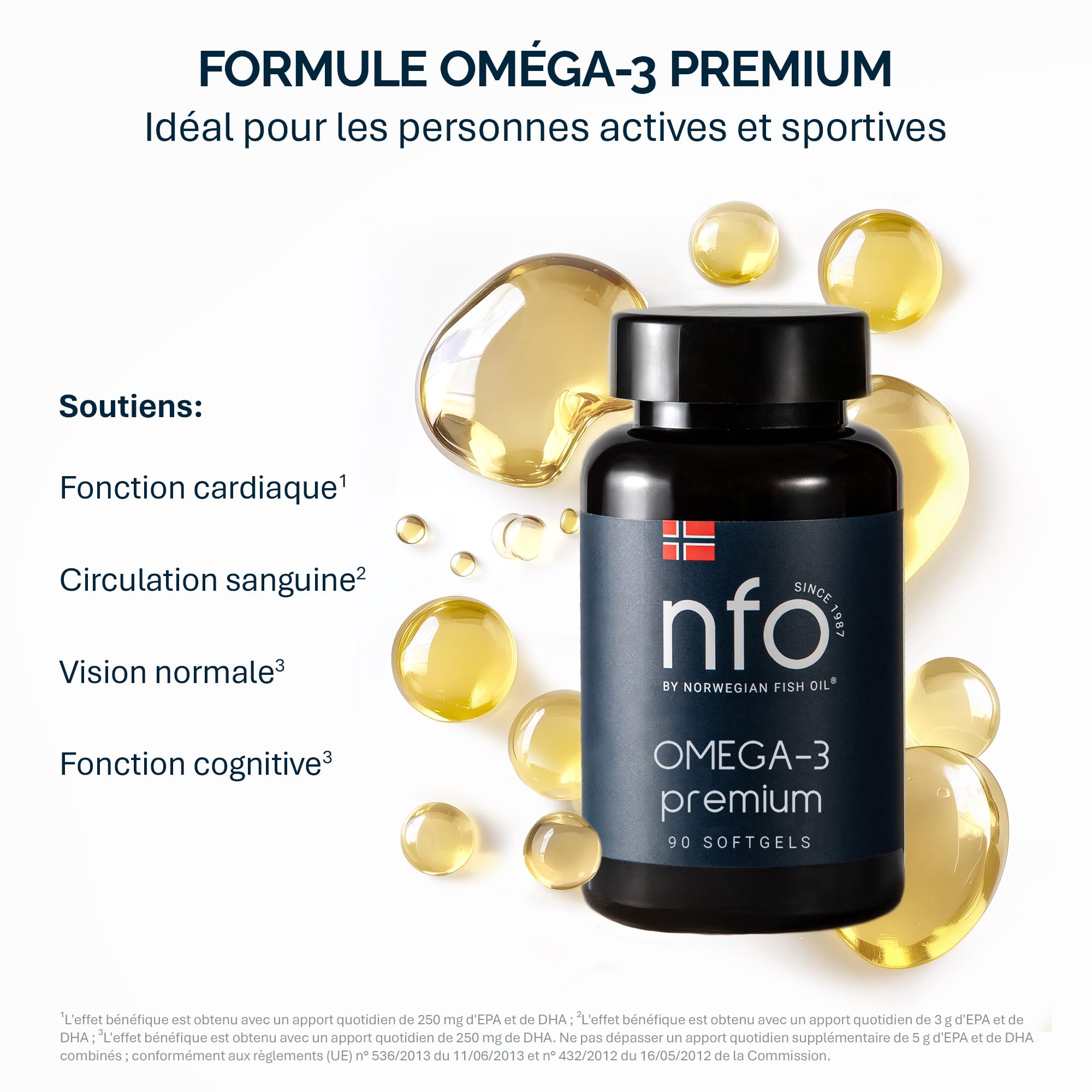 NFO Omega 3 Premium - Gélules Omega 3 Hautes Doses avec EPA & DHA - 90 | Huile de poisson Omega 3 gélules hautement dosées, huile d'oméga 3 à base d'huile de poisson avec EPA et DHA sous forme de TG