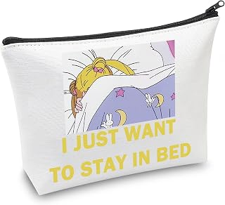 LEVLO Funny Moon Girl Cosmetic Bag Cartoon Fans Gift I Just Want to Stay in Bed Make up Zipper Pouch Bag for Women Girls, Stay in Bed,