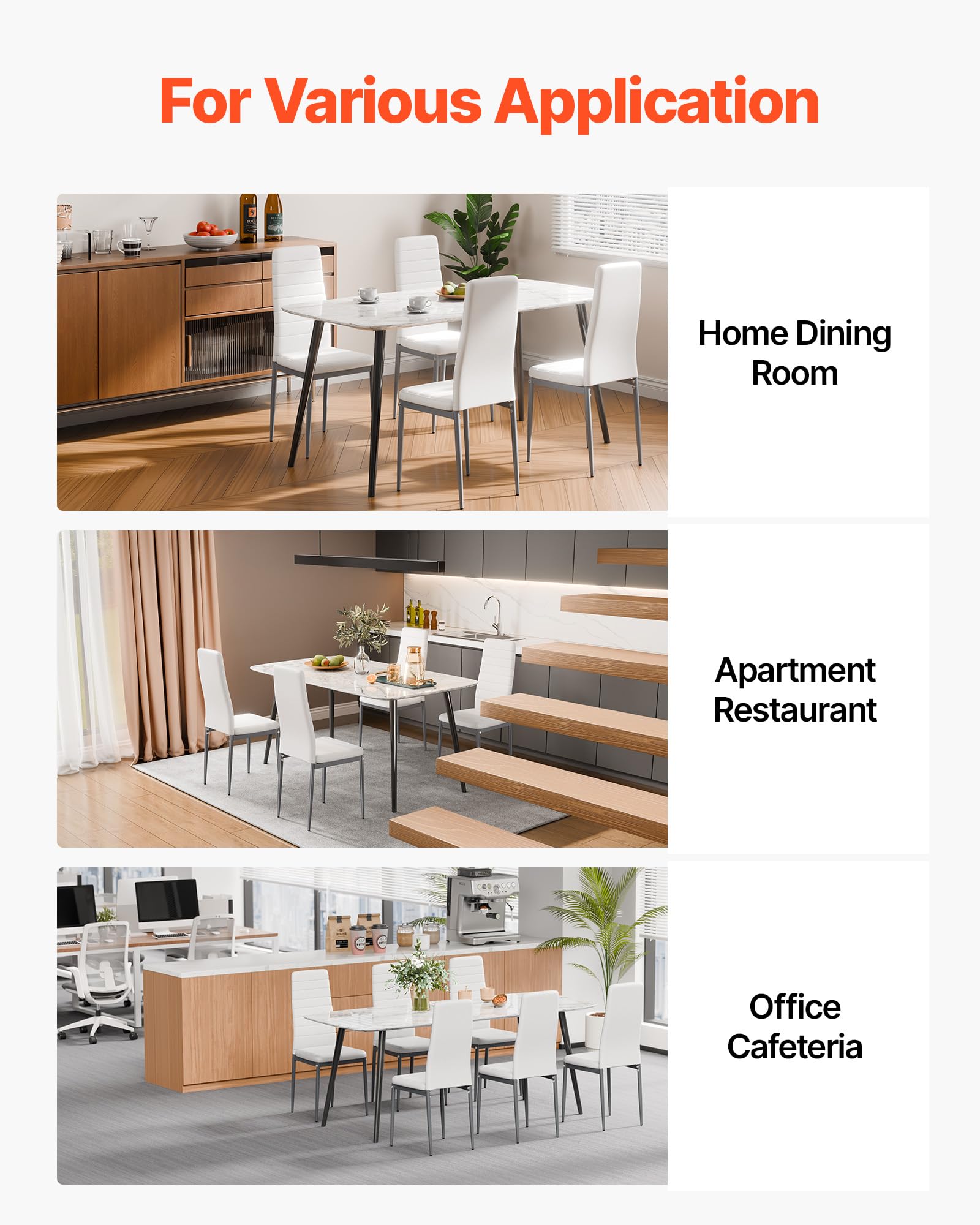 VEVOR Chaises Salle à Manger Modernes, Ensemble Chaises de Cuisine en Cuir 6 Pièces, avec Dossier, Coussins Épais et Pieds en Métal, Meuble d’Appoint Peu Encombrant, pour Table à Manger, Blanc