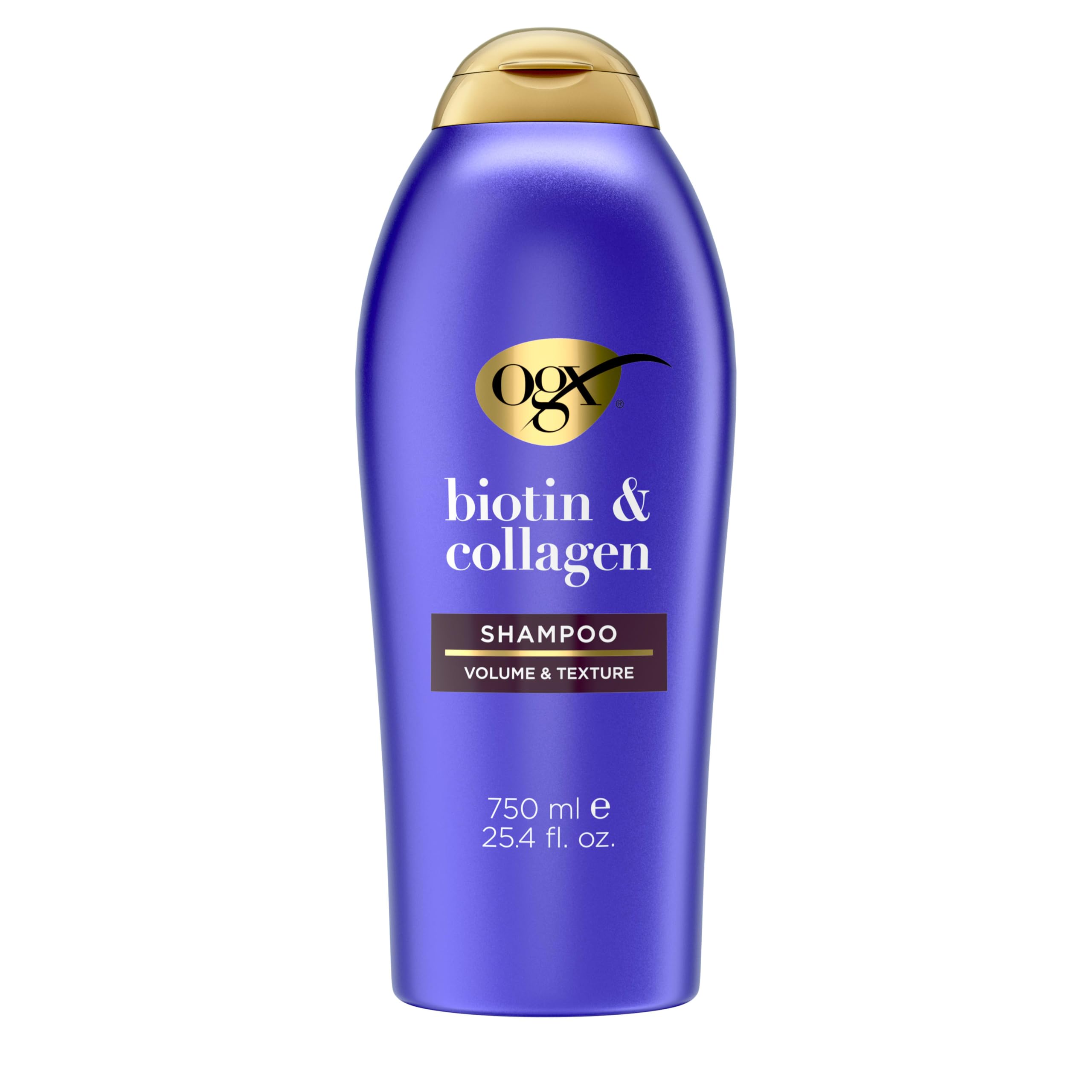OGX Thick & Full + Biotin & Collagen Volumizing Shampoo, Nutrient-Infused Hair Shampoo with Vitamin B7 Biotin Gives Hair Volume & Body for 72+ Hours, Sulfate-Free Surfactants, 25.4 fl. oz