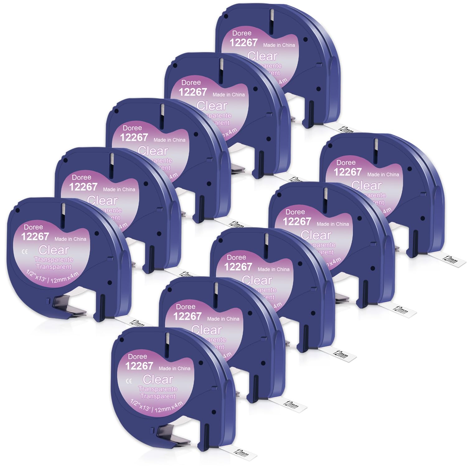 DOREE 10 rollos 12267/16951/S0721530 nastro trasparente per dymo letratag | nastro trasparente per etichettatrice plastica 12 mm x 4 m compatible con Dymo LetraTag para LT-100H/100T/200B/2000/XR/QX50