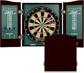 EastPoint Sports Derbyshire 18" Official Size Dartboard Cabinet Set w/ 6 Steel Tip Darts, Scoreboards - Durable Sisal Bristle Board