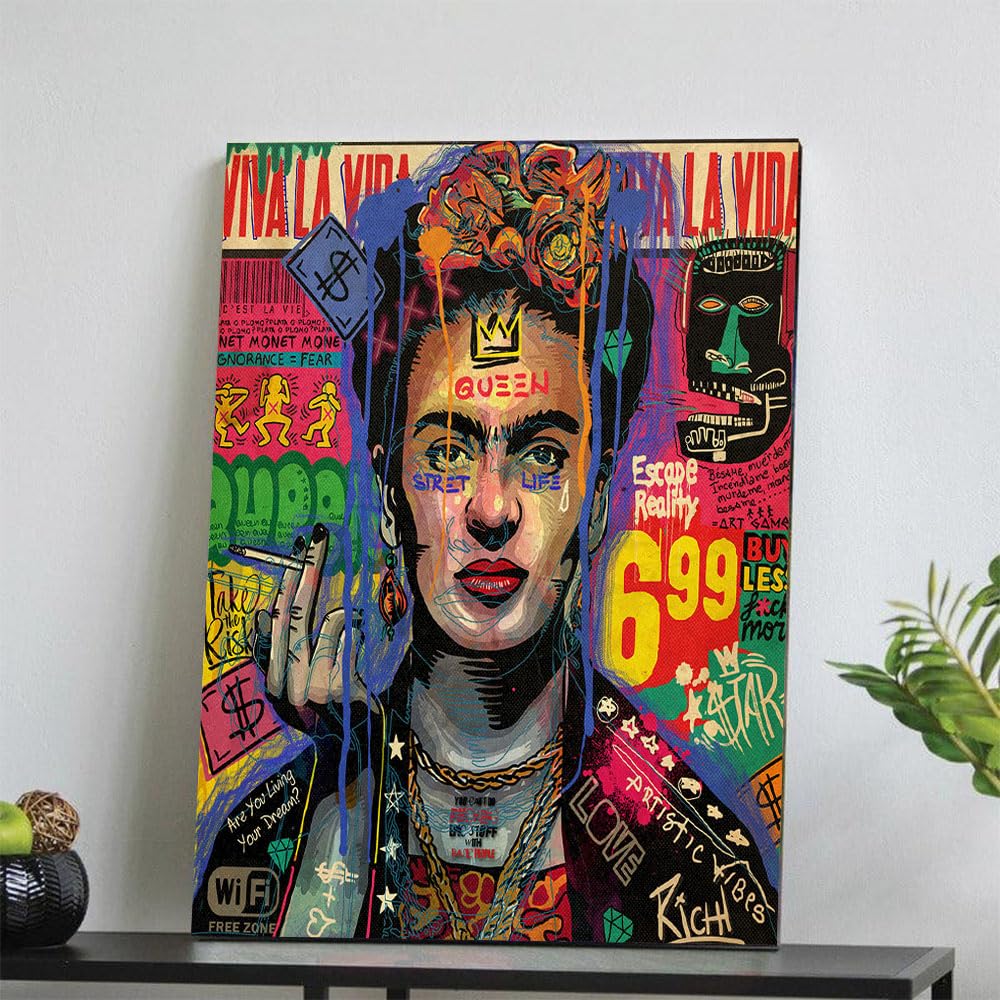 DesignSkinz Wall Art | Printed MDF Wall Painting|Home Decor for Living Room, Bedroom, Office, Study (9x11inch) - Frida Kahlo Grafitty portrait