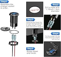 Vista 5 de Cargador de coche de aluminio de 12 V con salida USB de 12 V, puerto dual USB de carga rápida 3.0 y enchufe PD USB C con interruptor voltímetro