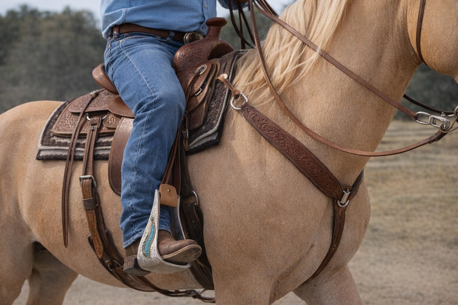 Horse Western 51245 - Staffe da sella in alluminio con piuma incisa