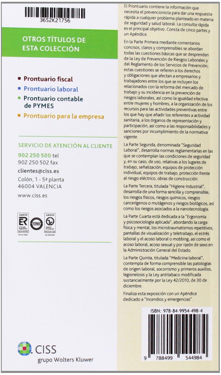 Prontuario de prevención de riesgos laborales 2013