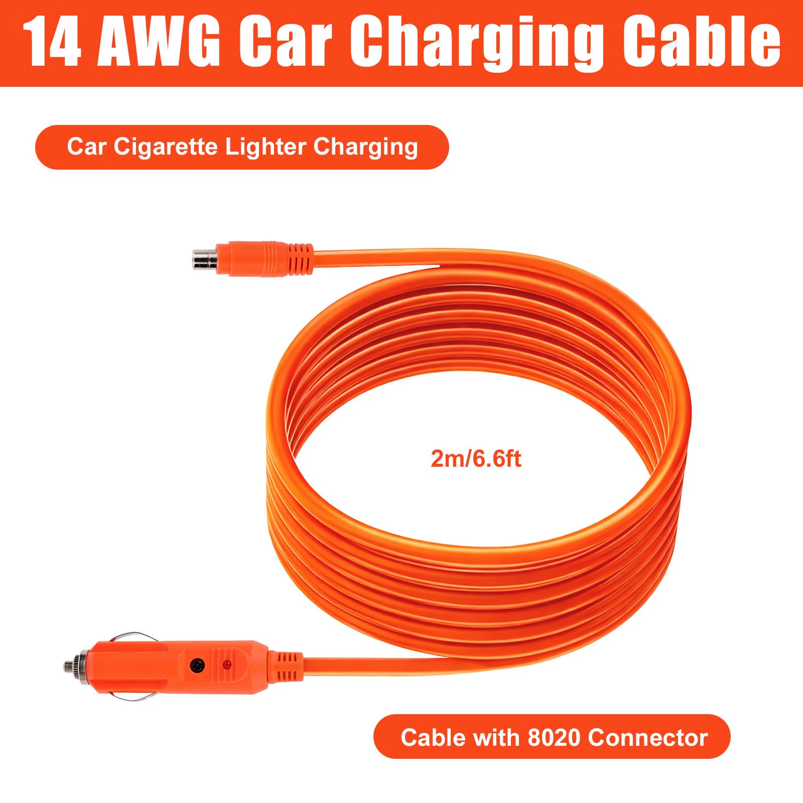 Kabel do Ładowania Samochodu 14AWG do Jackery Przenośnej Stacji Zasilania Explorer 3000 Pro 2000 Plus 2000 v2 1500 Pro 1500 1000 v2, kabel ładujący DC8020 2m (Pomarańczowy)