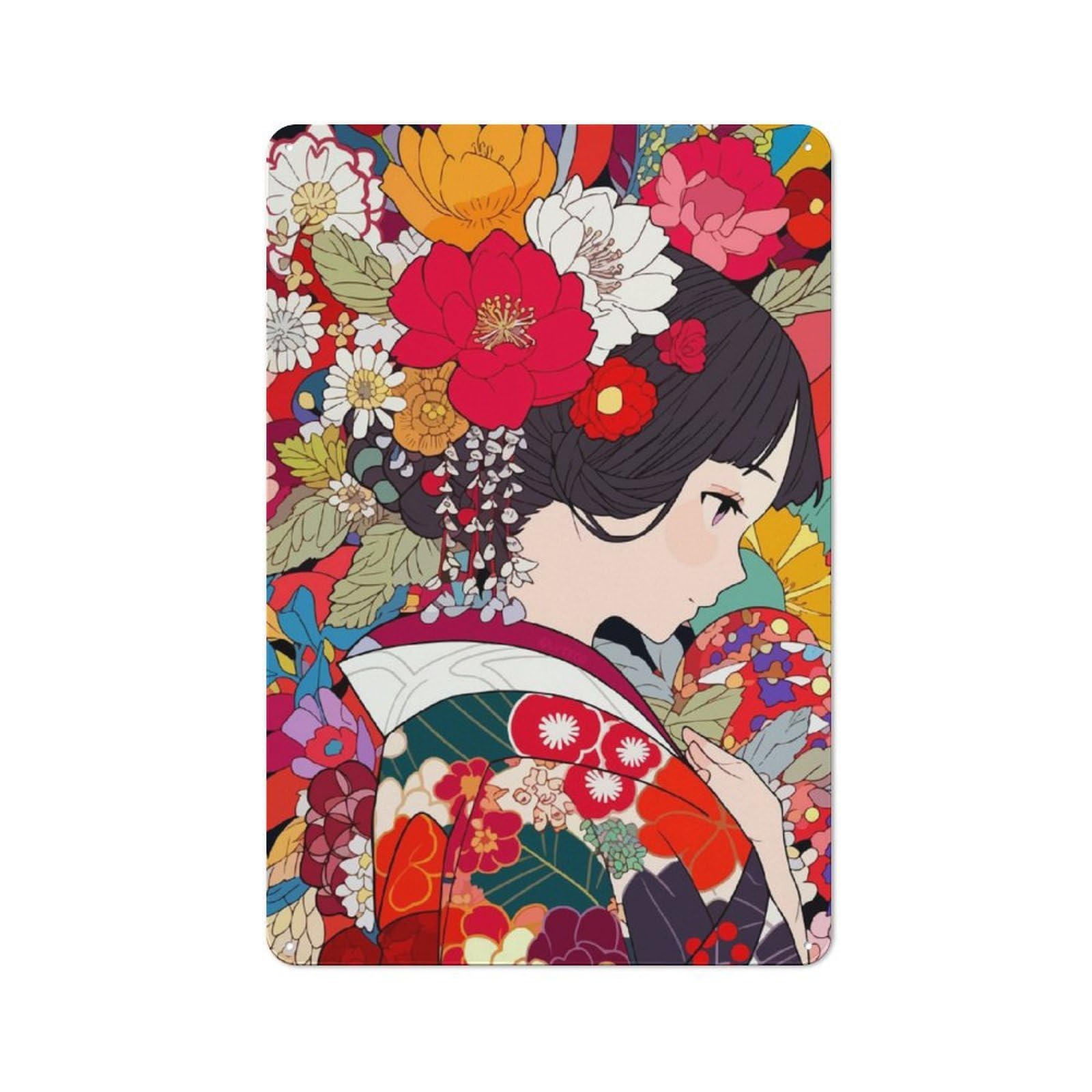 Junmoney Girls Cute Japanese Kimono Metal Wall Sign 30X20cm, Rustic Decor For Hallway Wall, For Metal Sign Collectors, For Garage And Workshop Walls