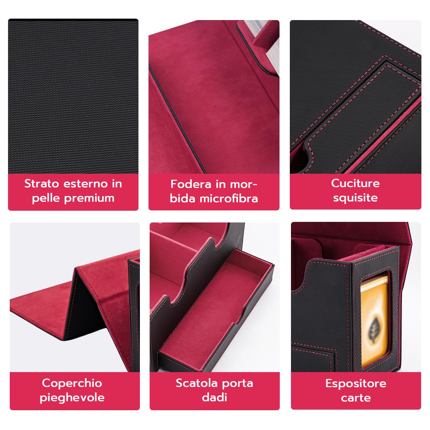 Tolesum Doppio Deck Box Porta Mazzo per MTG, Capacità di 300+ New Carte Senza Maniche con 1 Dice Tray,Magnetic Flip Deck Box per Scatola di Carte di Collezione Magic Commander TCG -Nero e Rosso
