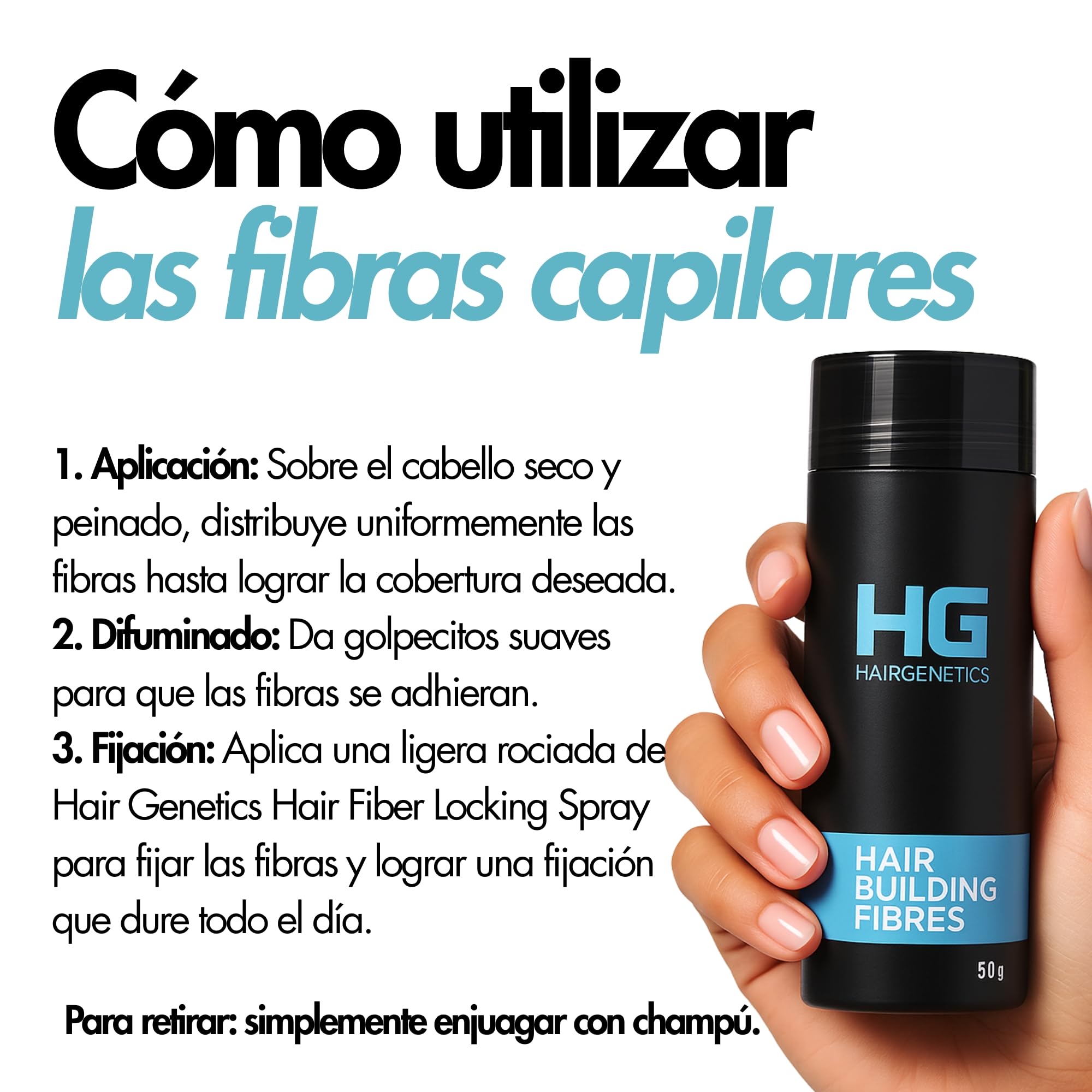 Hair Genetics Fibras Capilares Pack de Recarga – Fibra Capilar Natural para Cabello Fino y Caída del Cabello, Cobertura Instantánea y Volumen para Hombres y Mujeres, Fibras Capilares (Negro 50g)