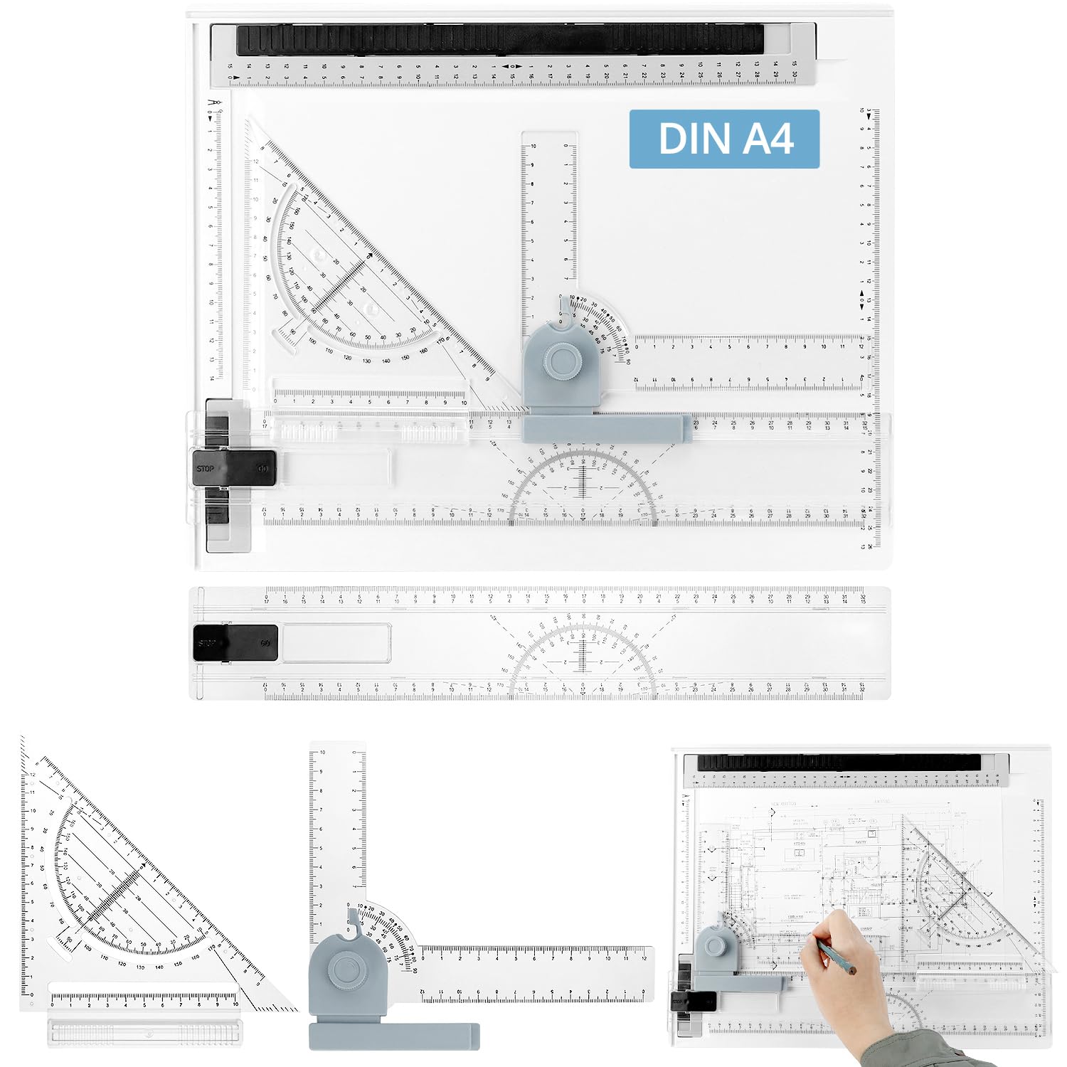 QWORK® A4 Multifunction Drawing Board Set, Drafting Table with Adjustable Measuring System & Precision Tools