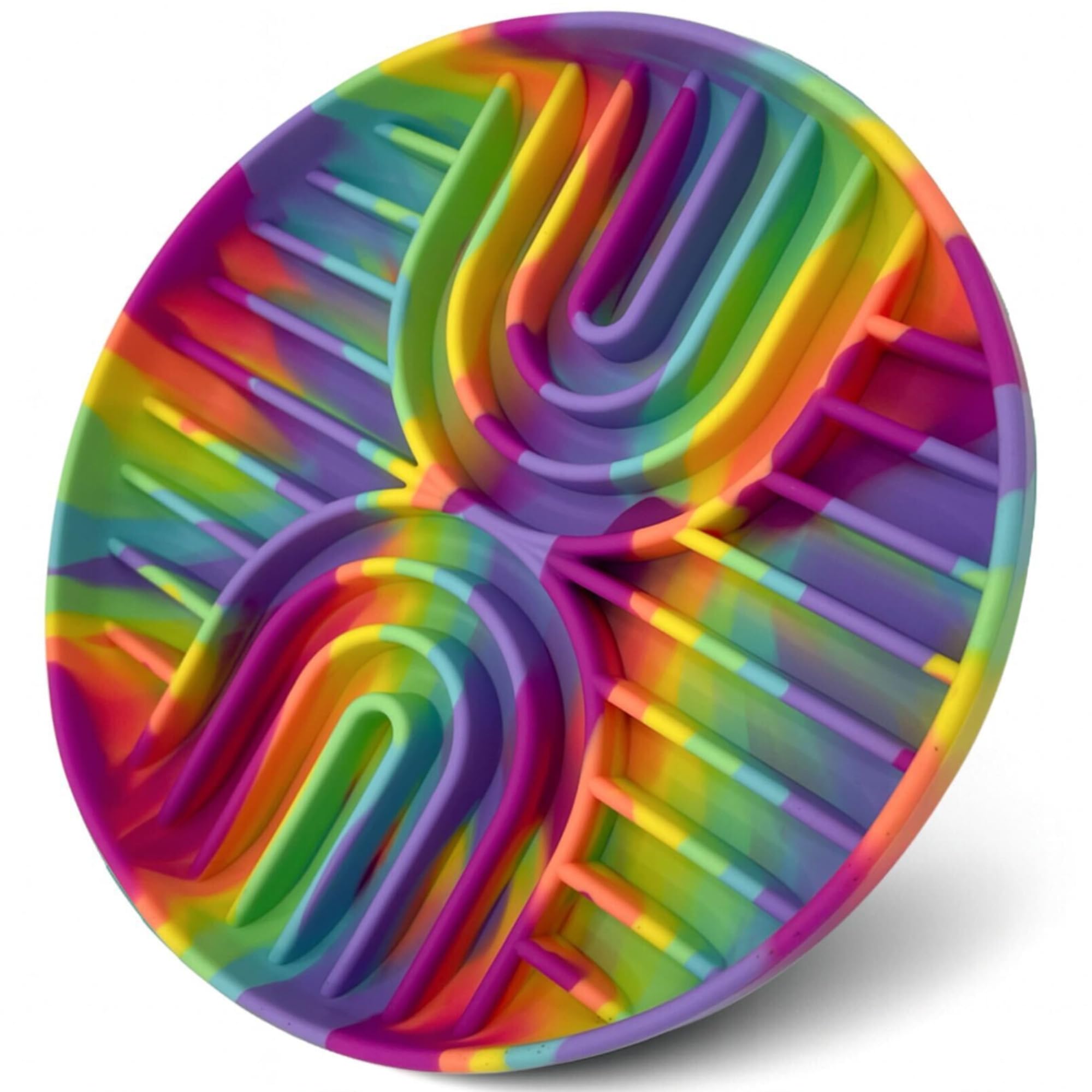 Fur-Brained Slow Feeder Dog Bowls, Dishwasher Safe, Non-Slip Base, BPA-Free Slow Eating Dog Bowl (Rainbow, 1-Pack)