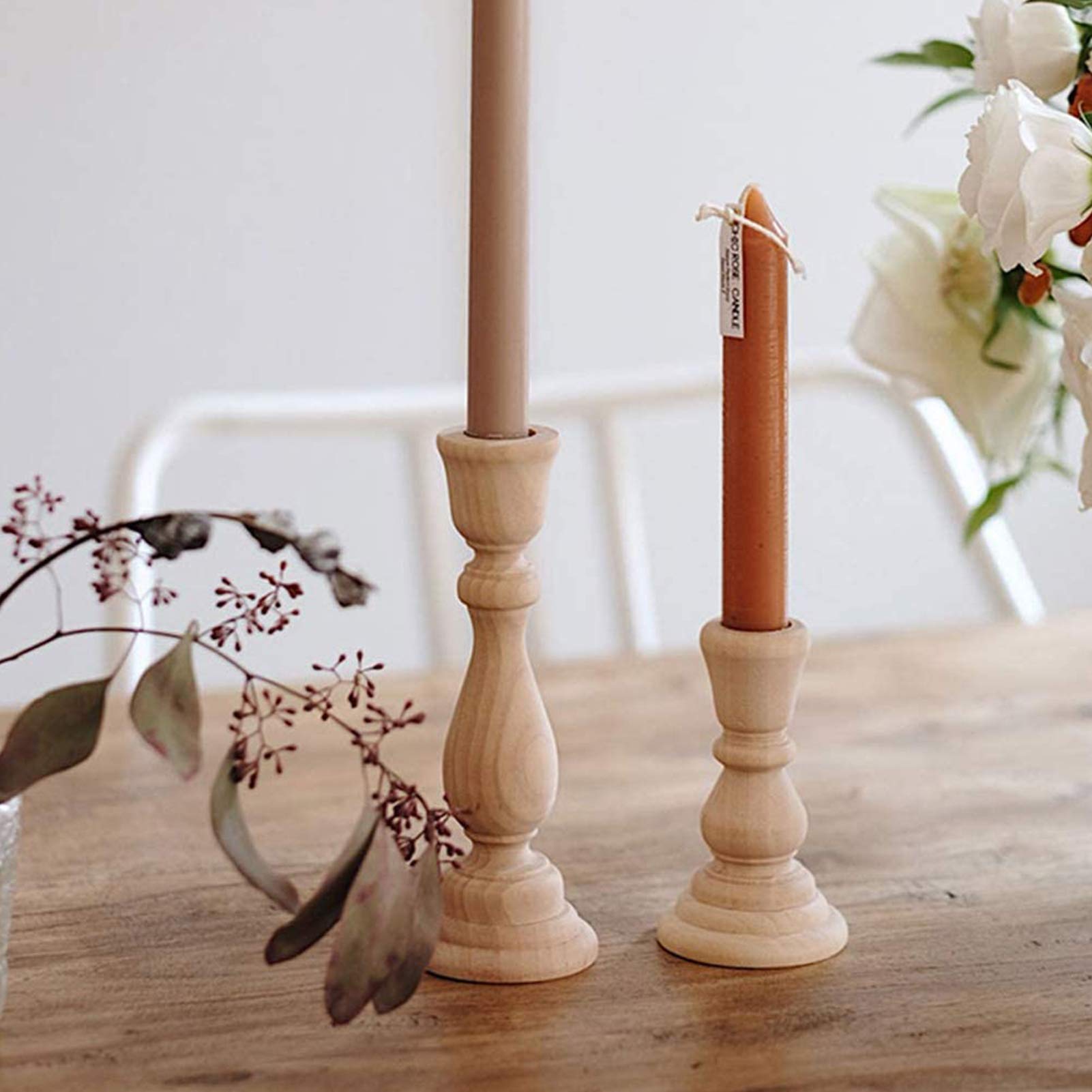GORGECRAFT 2PCS Candelieri In Legno Non Finiti 7 pollici e 5 pollici con Portacandele In Legno Classici Da 0.8 pollici per Decorazioni di Nozze Domestiche