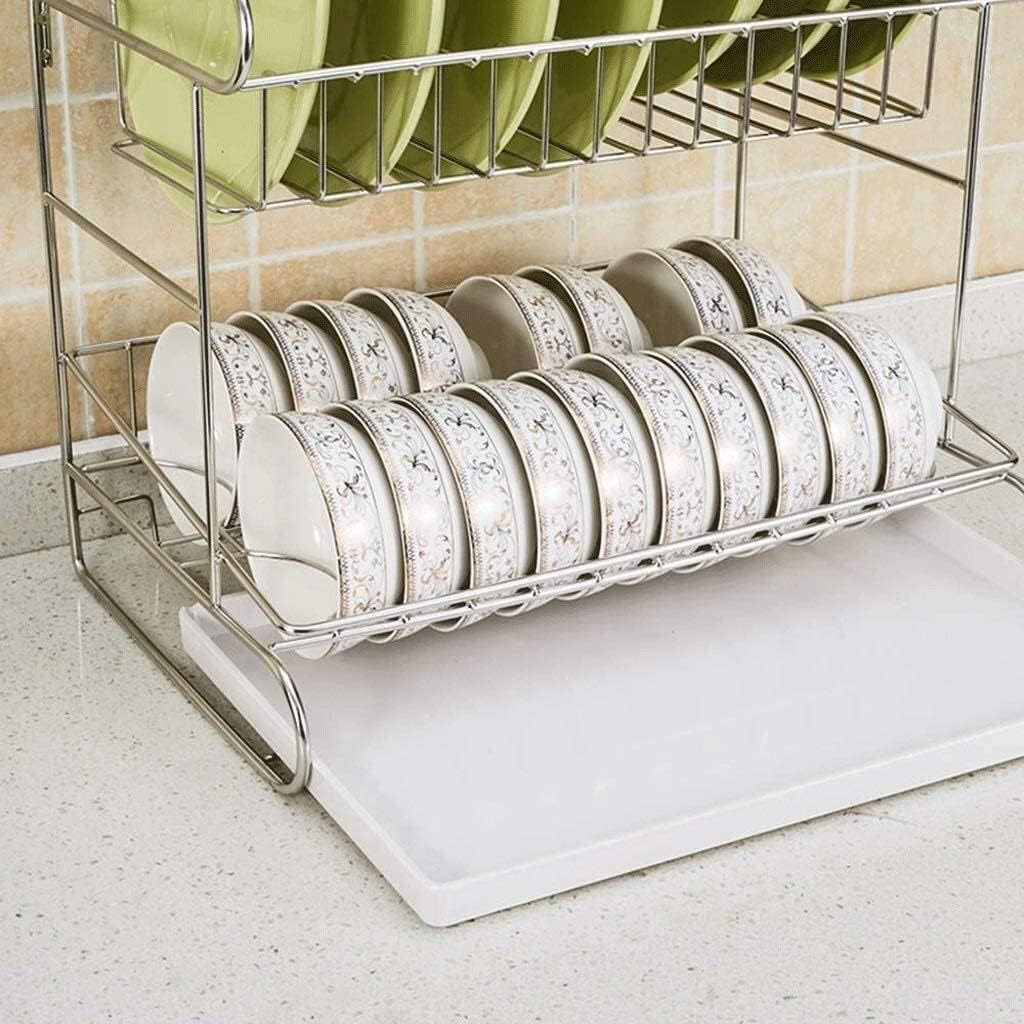 Dish Rack, Dish Rack Drain Rack - Stainless Steel Double Drain Dish Rack Kitchen Rack Cutlery Drain Rack