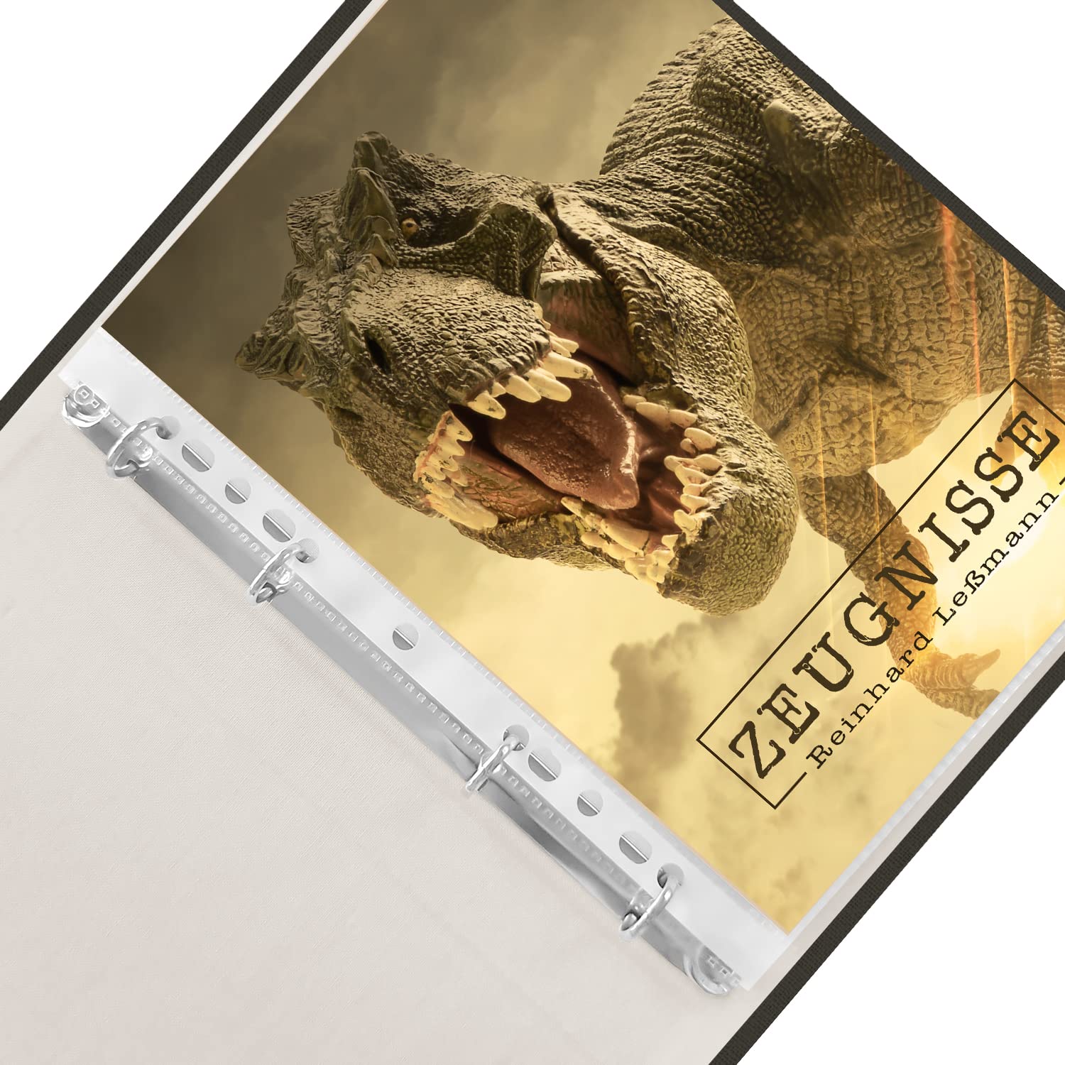 Zeugnismappe personalisiert mit Namen Dinosaurus A4 ca. 31x24 cm braun Zeugnisbuch Tyrannosaurus Rex Urkundenmappe Einschulung Schulanfang