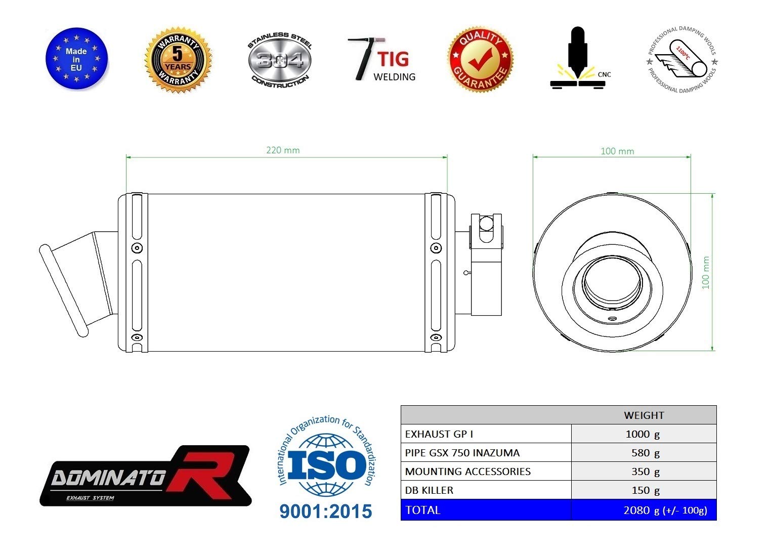 Suzuki GSX 750 INAZUMA 1997 - 2003 Exhaust Silencer Muffler GP1 DB Killer Medium Exhaust Silencer Muffler DOMINATOR