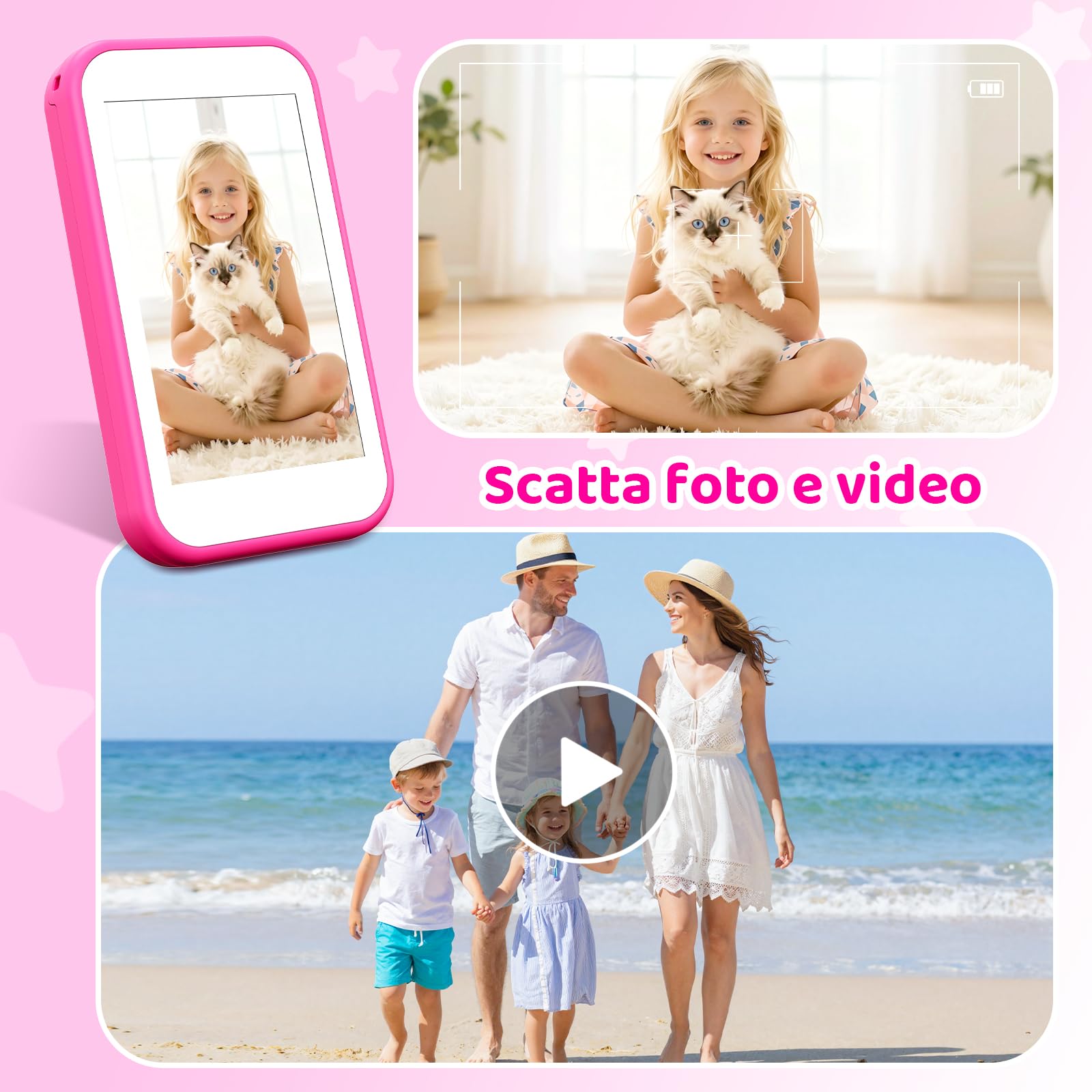 CHAKEYAKE Telefono per Bambini, Mini Smartphone Bambini Senza Contratto, Display HD da 3,5", Fotocamera, Giochi Educativi, Batteria 1000 mAh, USB-C, Regalo di Natale e Compleanno per Bambini 3-12