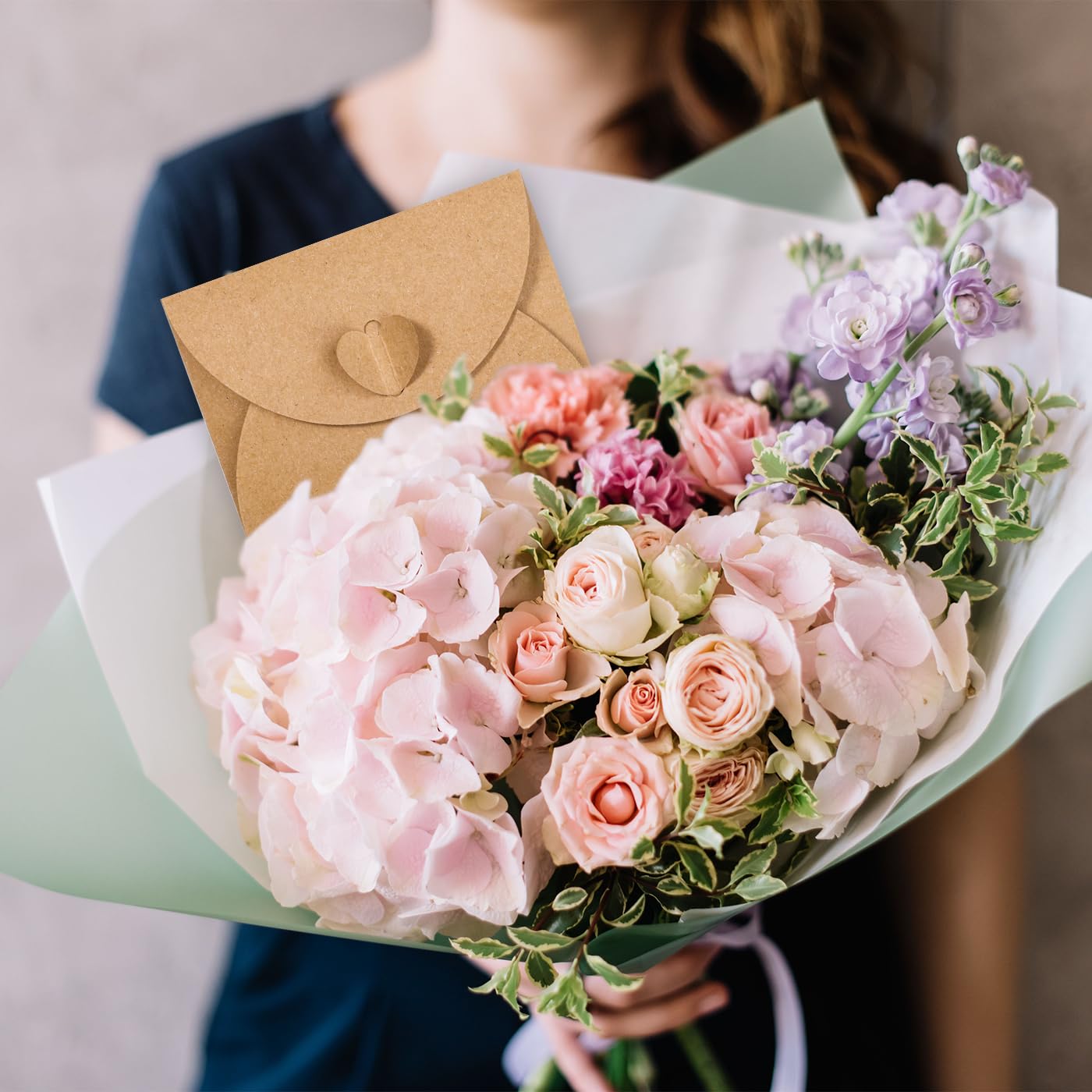 Enveloppes en papier kraft vintage avec fermeture cœur - Lot de 50 avec cartes vierges pour mariage, remerciement