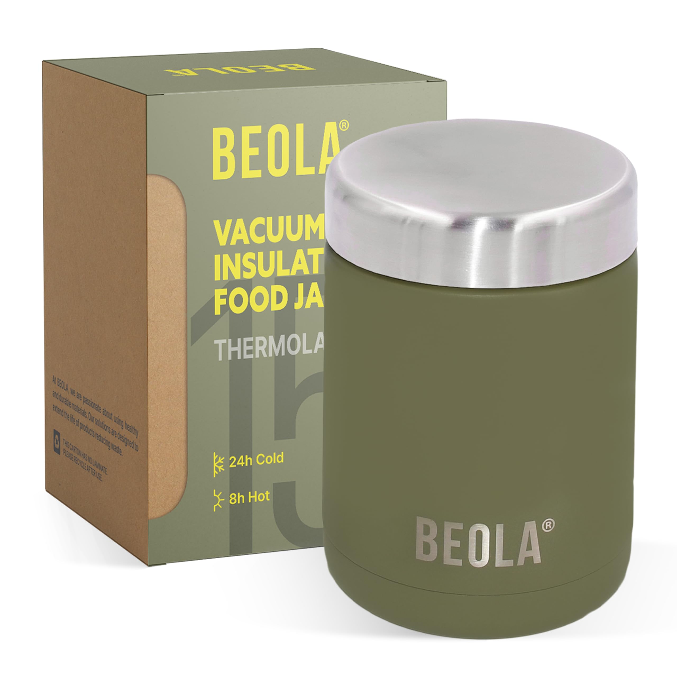 BEOLA 450ml Food Jar Lunch Box Thermos Stainless Steel Double Wall Insulated Travel Food Flask for Kids and Adults, 15oz (Forest Green)