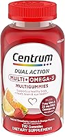 Centrum MultiGummies Multi+ Omega 3 Adult Multivitamin Gummies: Supports Heart, Brain, Eye Health - Strawberry Lemon Orange, 110 Ct