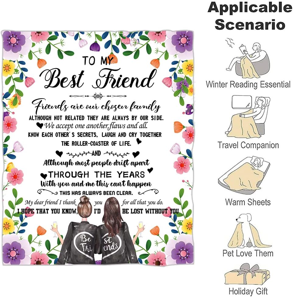 to My Best Friend Blanket, Soft Fuzzy Flannel Blanket, Friendship Best Friend Blanket for Women, Teen Girls, Besties, BFF, Sister, Birthday Throw Blanket (60"x80")