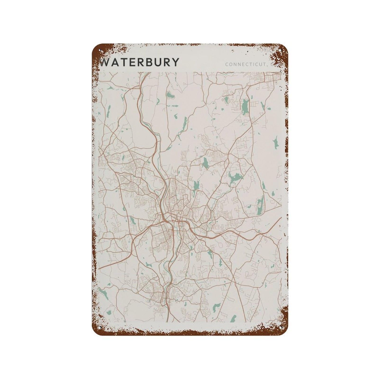 xiaoxiaoshen Waterbury Map Connecticut Travel Gift Farmhouse Decor Scandi Wall Decor Art Metal Tin Poster Modern Home Decor Art Home Bar Shop Decorations Vintage Sign 30x20cm