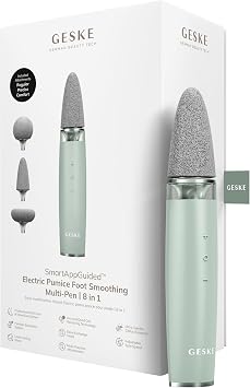 GESKE Electric Pumice Foot Smoothing Multi-Pen | 8 in 1 | Electric Foot File & Exfoliator | 3 Pumice Stone Attachments | for Smooth Feet | Advanced Callus Removal | for Your Pedicure Set