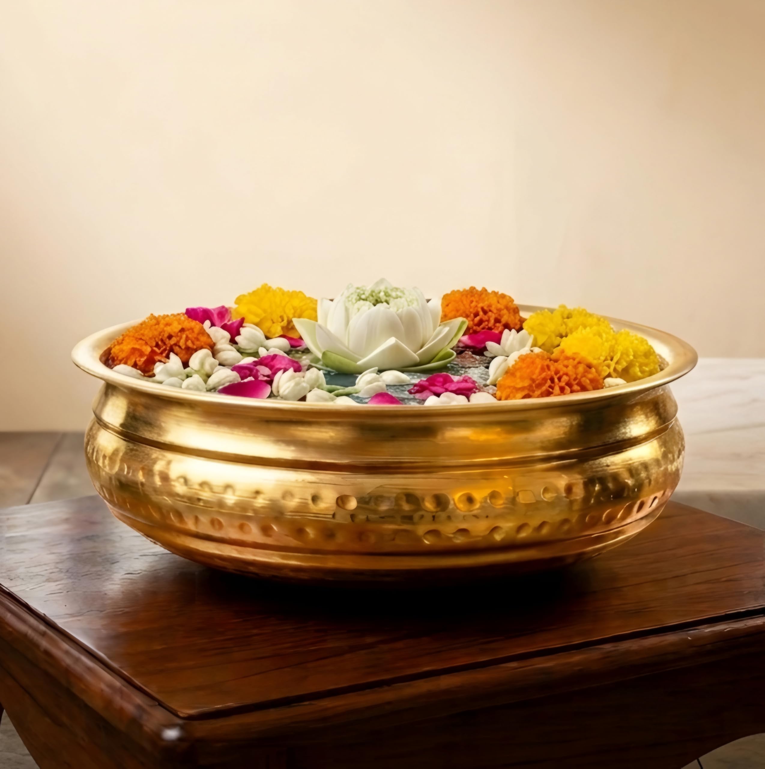 Hammered Iron Metal Decorative Bowl with Golden Finish, 8 Inch Urli Bowl for Home Décor, Floating Flowers & Tea Light Candles, Center Table Diwal Decor & Festive Gifting (Hammered)-image-44