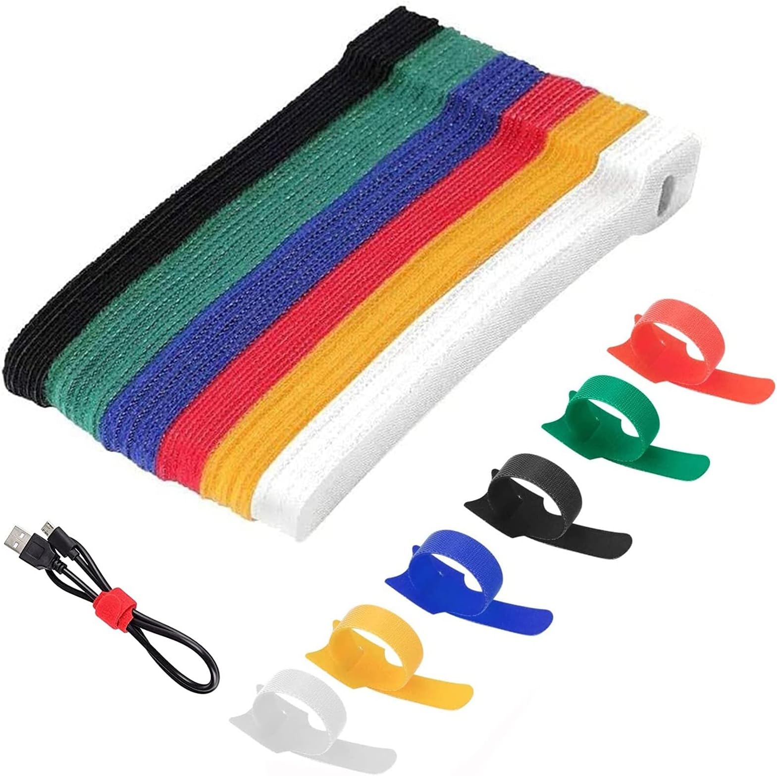 Proxima Direct120PCS Cable Ties Reusable, 20CM/7.9Inch 6 Color Cable Straps Multi-Purpose Tie Wraps Fastening Straps Used for Headphones Phones Electronics PC Wire Cable Tidy Management