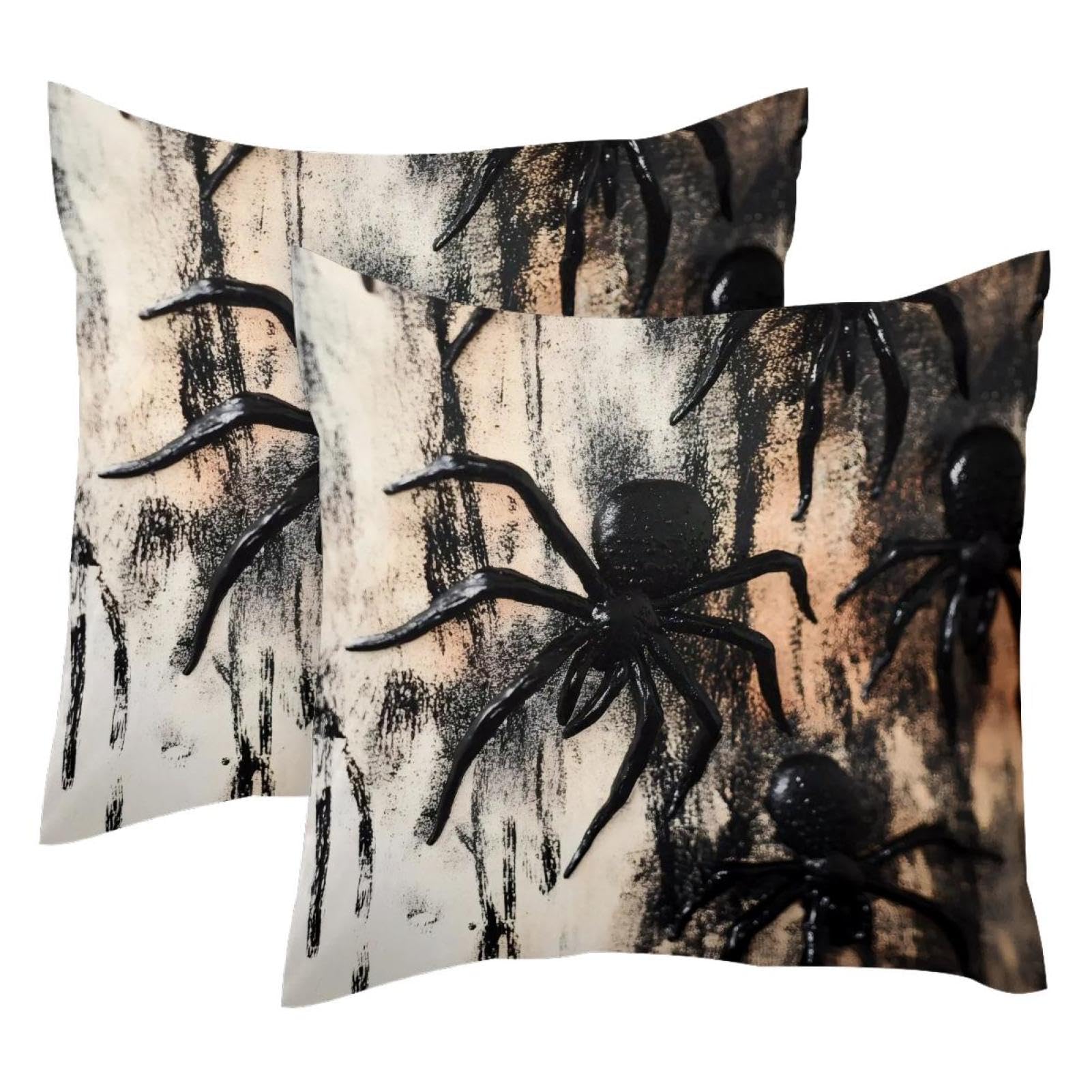 Housse de coussin velours noir 50x50 cm lot de 2 araignée pour décoration canapé salon