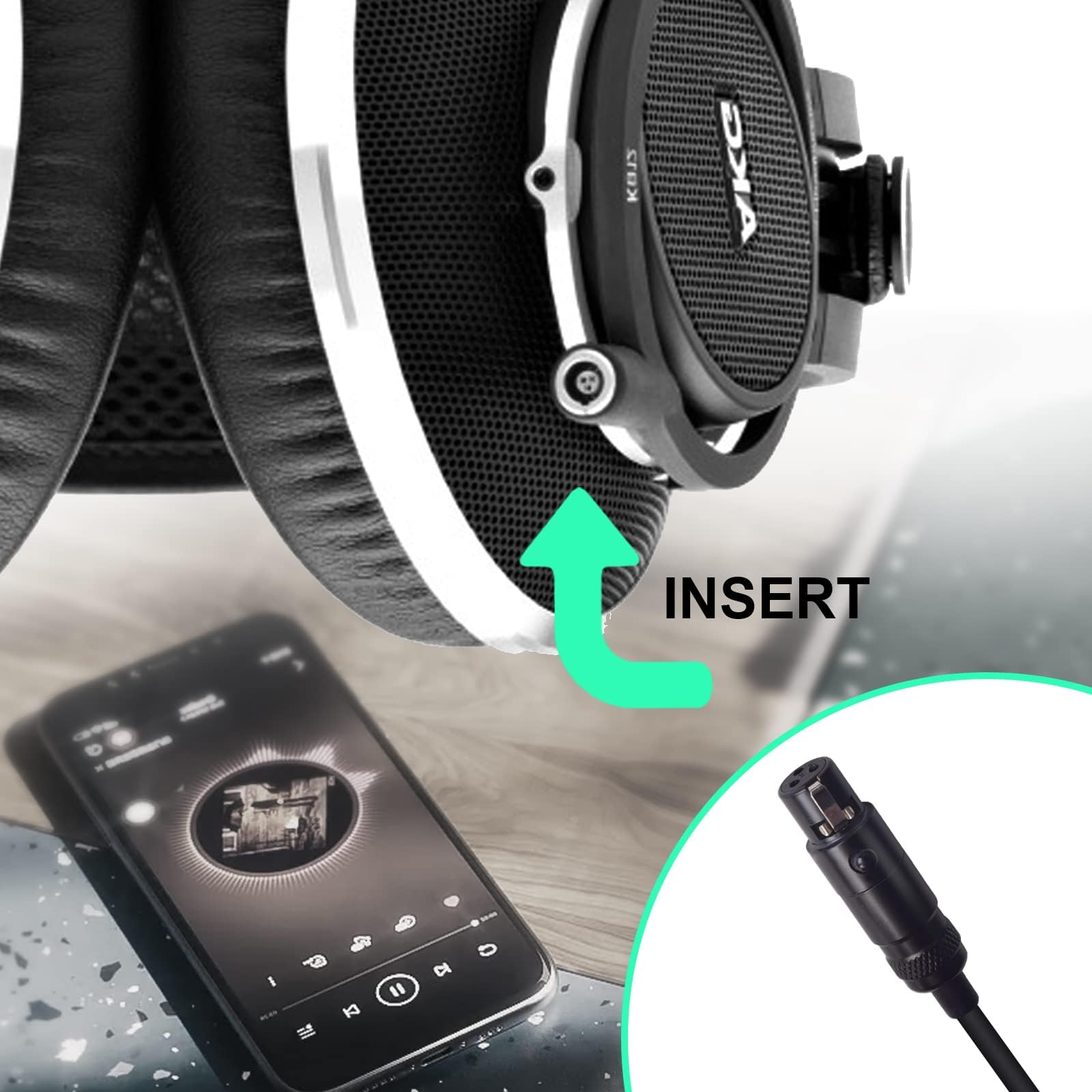 K702 Audiokabel, Spiralkabel, kompatibel mit AKG Q701, K712, K240, K240S, K240 MK II, K141, K171, K181, K271, K271S, K271 MK II, K241, K175, K275 Kopfhörerkabel. mit 6.35 mm-Adapter