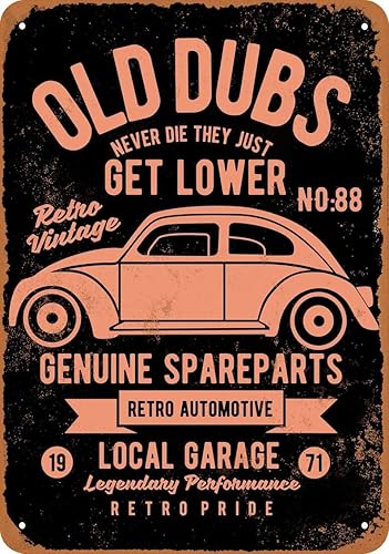 Old Dubs Genuine Spare Parts VW (fondo negro) Letrero de metal de aspecto vintage para decoración de pared de café del hogar, 8 x 12 pulgadas