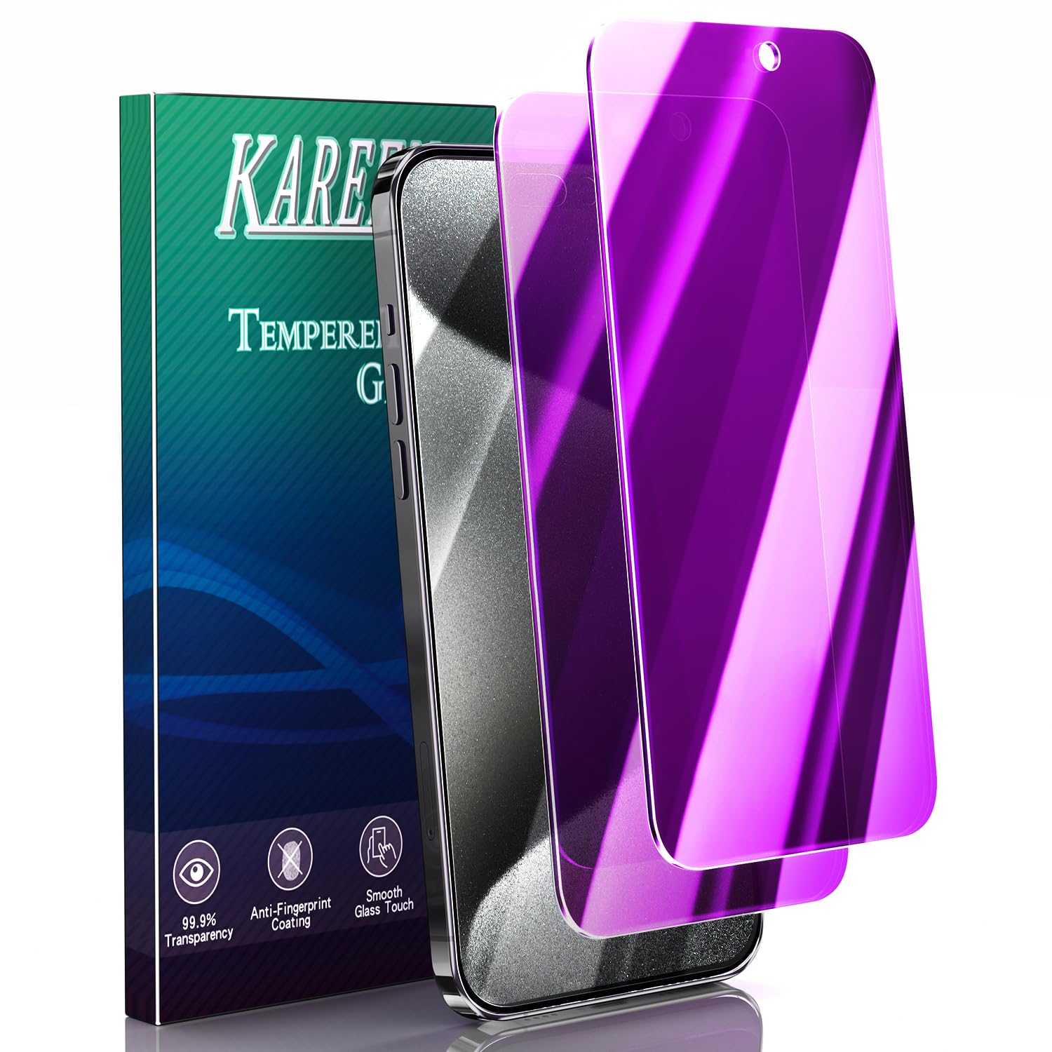 KAREEN 2 Pack Privacy Screen Protector for iPhone 16 Tempered Glass 6.1-Inch, Private Saver Purple Gradient Anti Blue Light Eye Protection