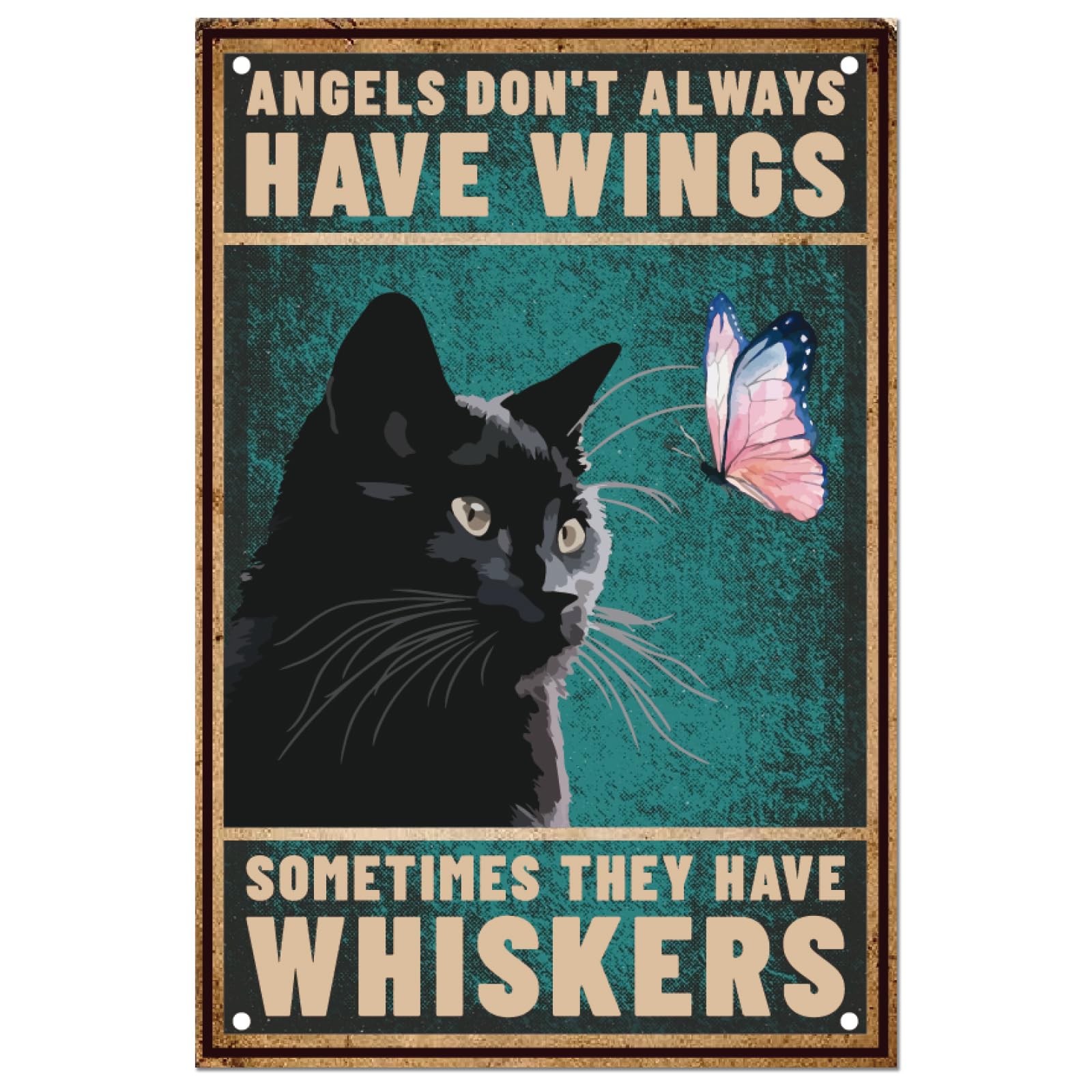 SUPERDANT Black Cat Metal Signs Angel's Don't Always Have Wings Tin Sign Cat Butterfly Metal Wall Plaques Funny Signs Vintage Decor Retro Wall Art for Bedroom living Room Decor