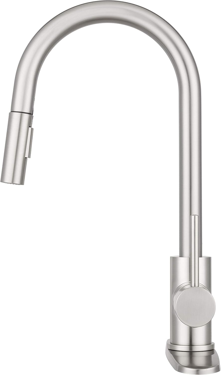 Pacific Bay Bellevue Pull-Down Kitchen Faucet – Single-Handle with in-Line Sprayer, Multiple Spray Functions, High-Arc Design - Brushed Satin Nickel - NSF Safe Drinking Water Tested and Certified.