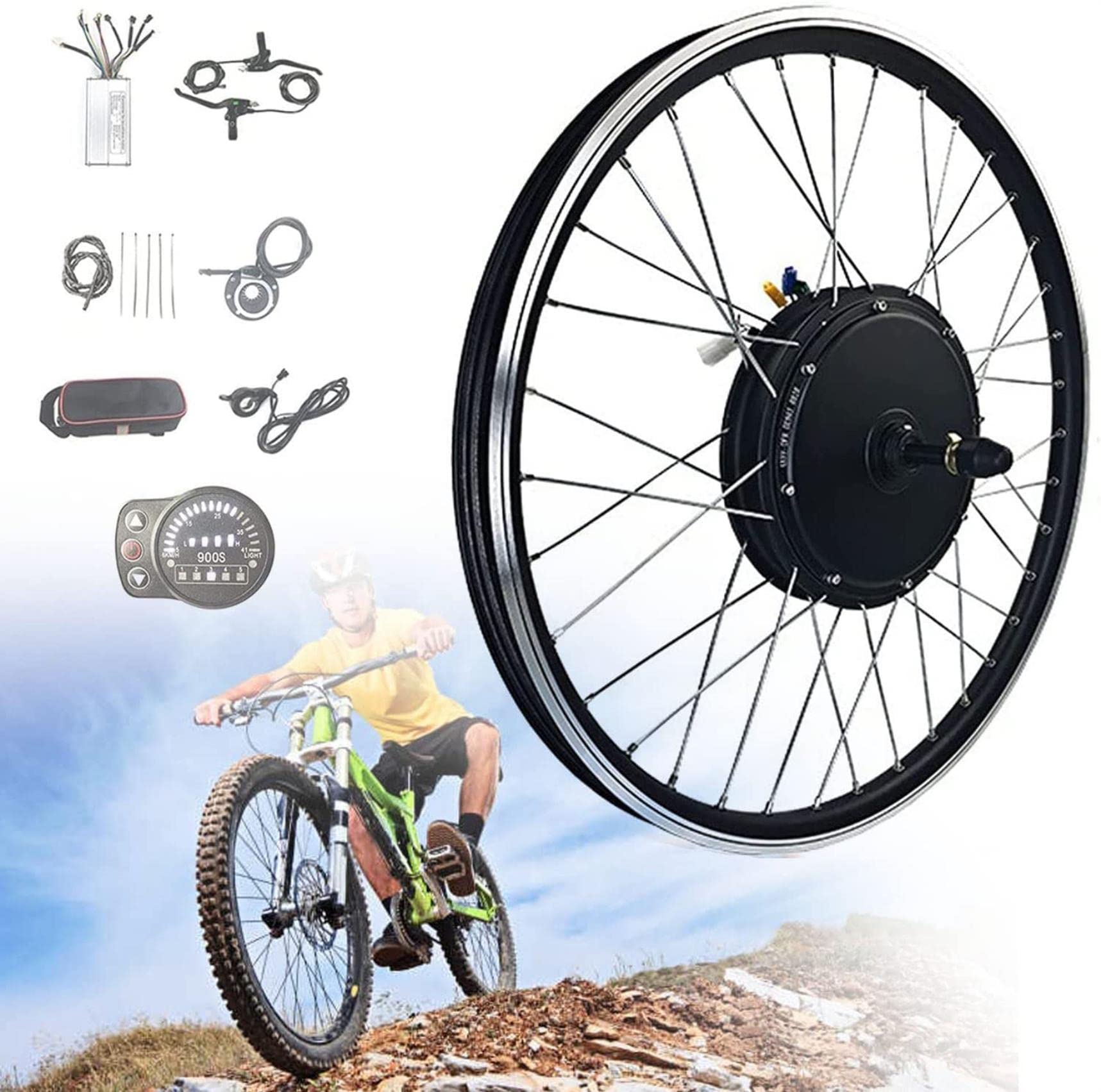 Electric bike conversion kit,Ebike conversion kit front wheel,36V/48V 350W/500W Brushless Gearless Hub Motor, E-bike Motor Wheel With Display, 20"/24"/26"/27.5"/28"/29"/700C Wheel,27.5in-36V/350W