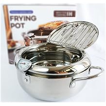 Deep Fryer Pot, Japanese Frying Pot with Thermometer - 3.6QT, for 3-6 people