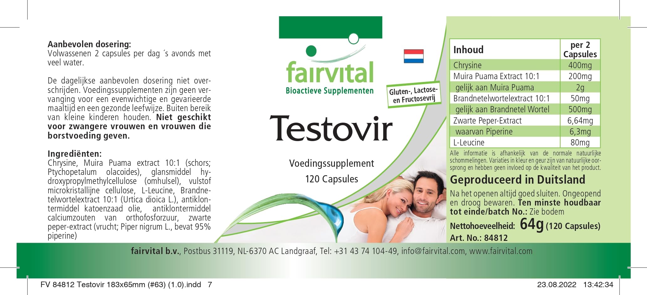 fairvital Testovir, 120 gélules, faciles à avaler, avec muira puama, chrysine et biopérine, HAUTEMENT DOSÉ, VÉGÉTALIEN