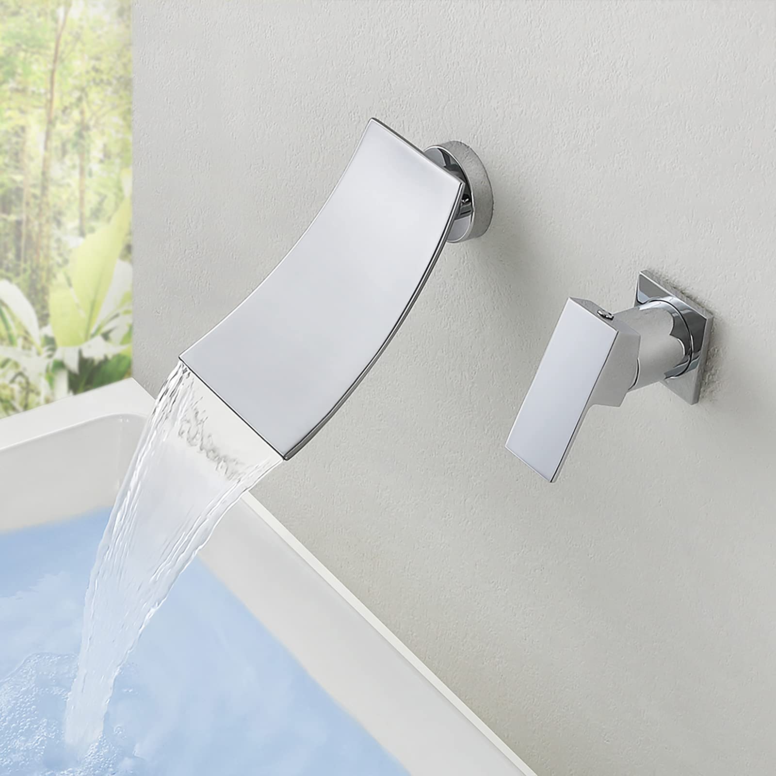 Miscelatore Lavabo Rubinetto Cascata Lavello Bagno Rubinetto Miscelatore Acqua Calda e Fredda Rubinetto Lavabo Rubinetto Singolo Lavabo a Mano Rubinetto Lavabo a Parete (Chrome)