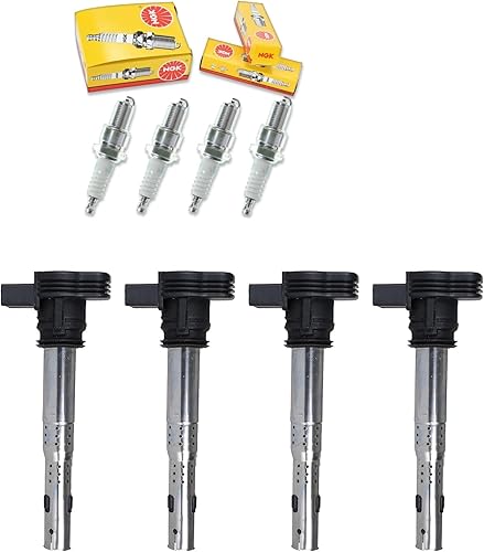 Miniatura 1 de Paquete de 4 bobinas de encendido y bujías de repuesto para Audi Volkswagen Lamborghini 2006-2018 Audi Q3 A5 A4 Allroad RS5 A6 GTI Eos Golf Beetle