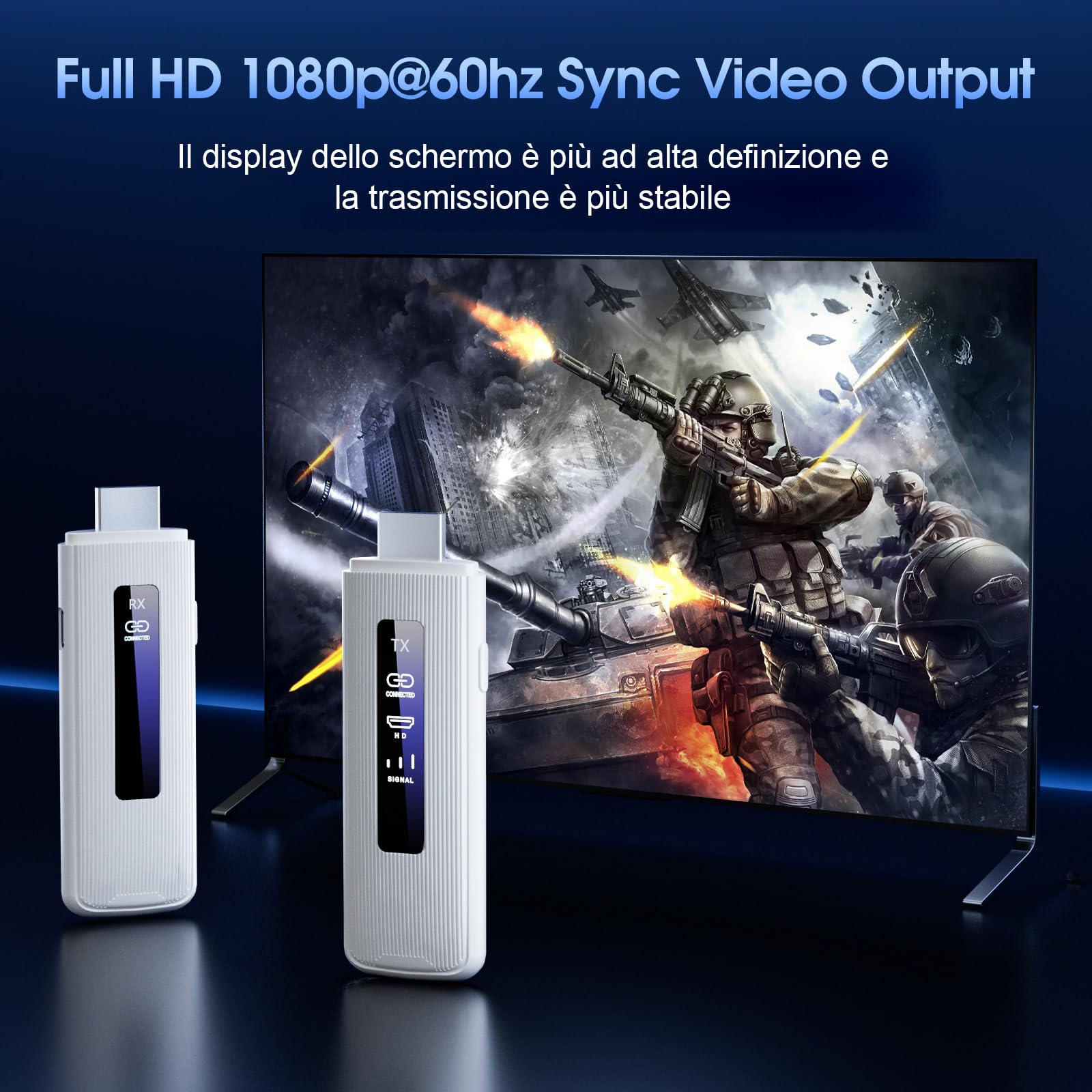ICZI HDMI Wireless Trasmettitore e Ricevitore HDMI Senza Fili Doppia Banda 2.4/5GHz 164FT/50M con LED per Streaming Video Audio File da Laptop, PC a HDTV, Proiettore, Monitor