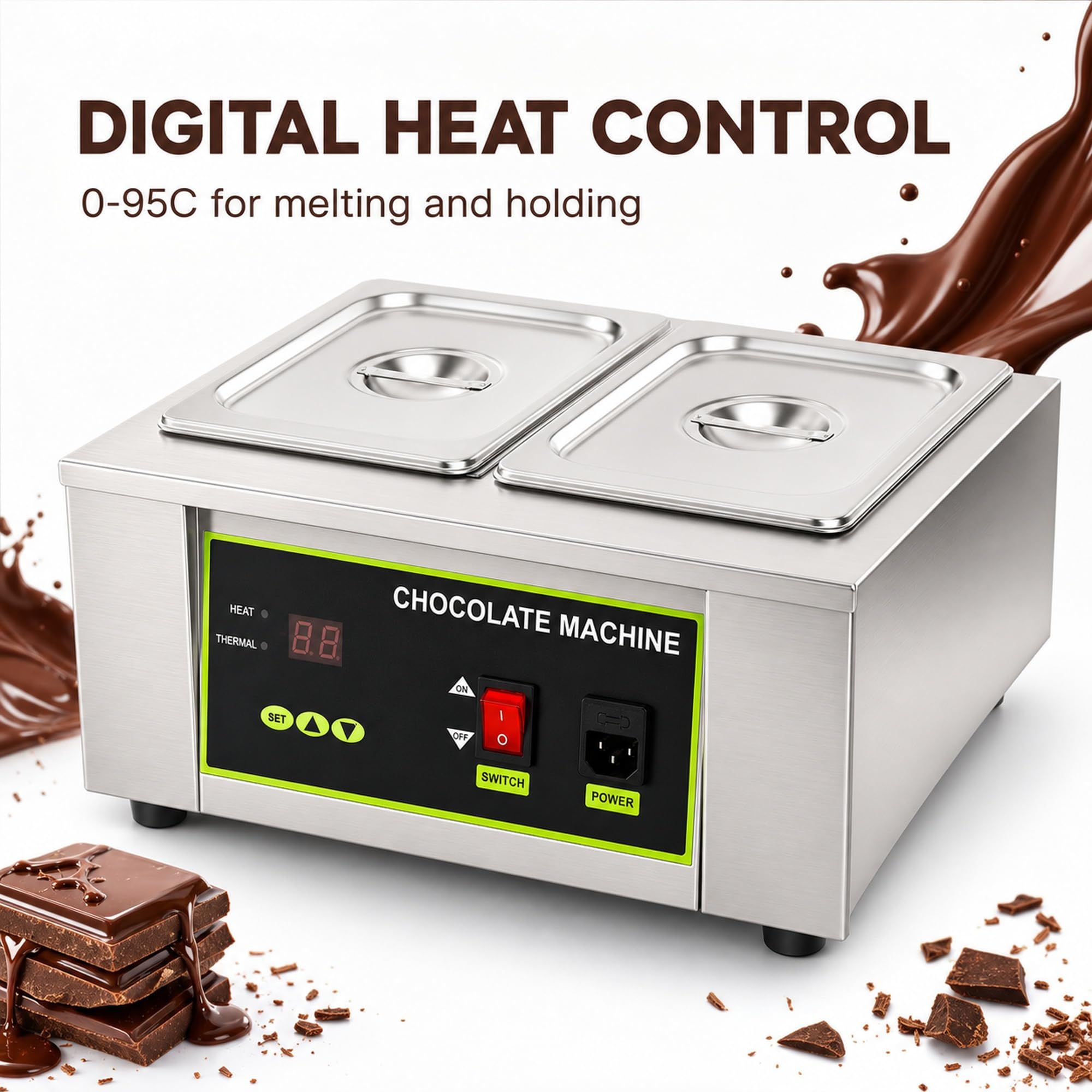 Fusor de chocolate de 12 kg con 1-6 tanques y control digital de calor