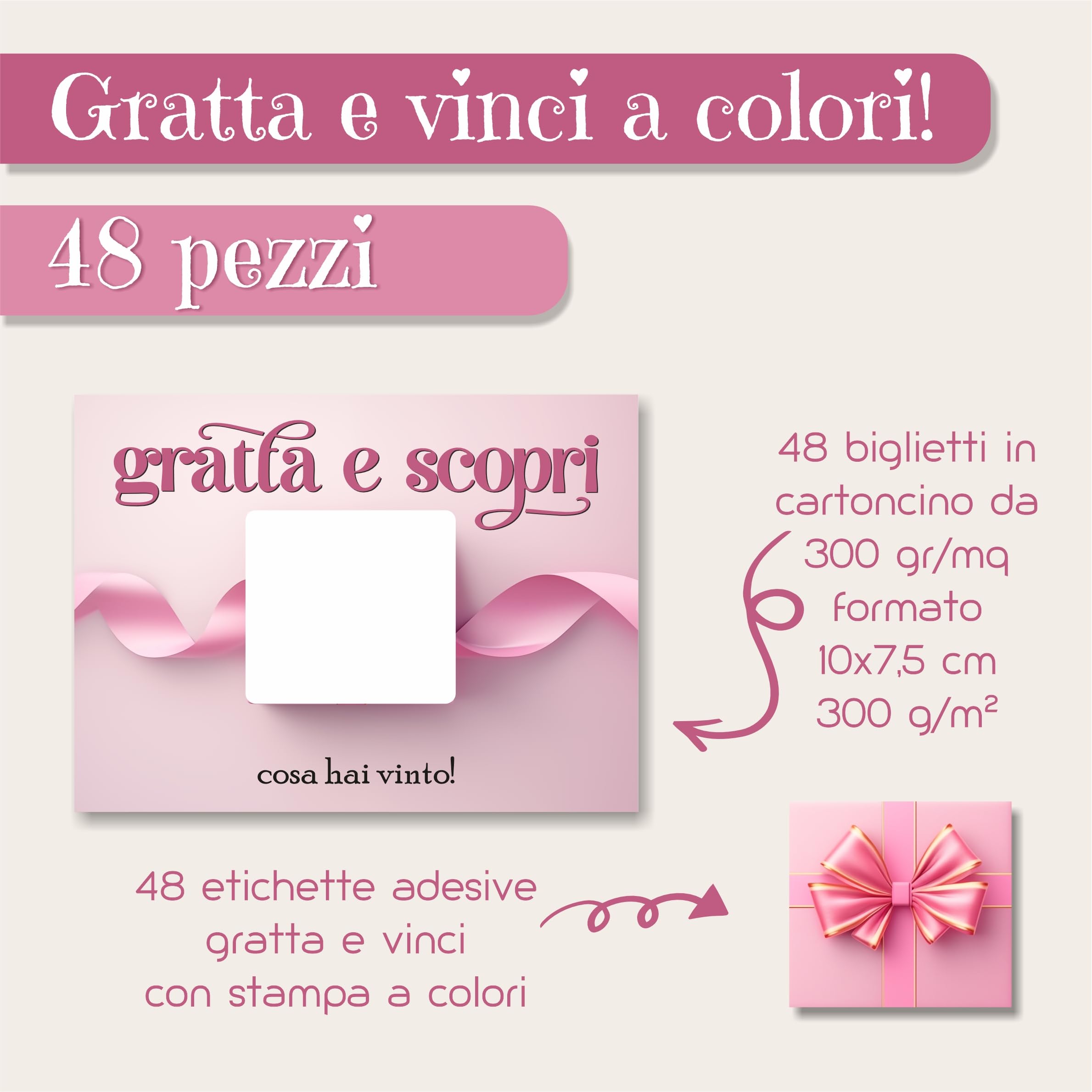 Biglietti Gratta e Vinci Personalizzati per Feste Made in Italy 48 Pezzi
