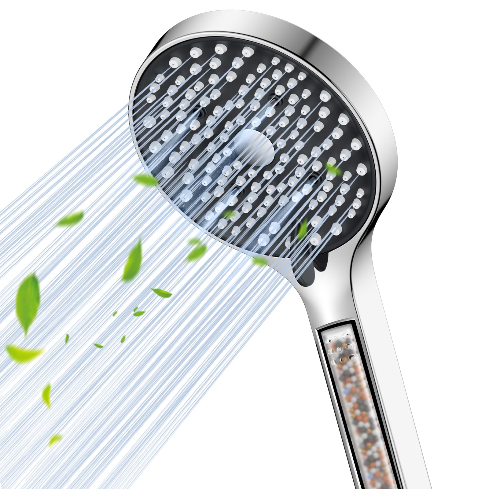 Yeaupe Chrome+Black Shower Head With Filter,Powerful Flow Shower Heads High Pressure 6 Modes Pressure Boosting Handheld Showerhead For Low Water Pressure Electric Shower Head,Chrome