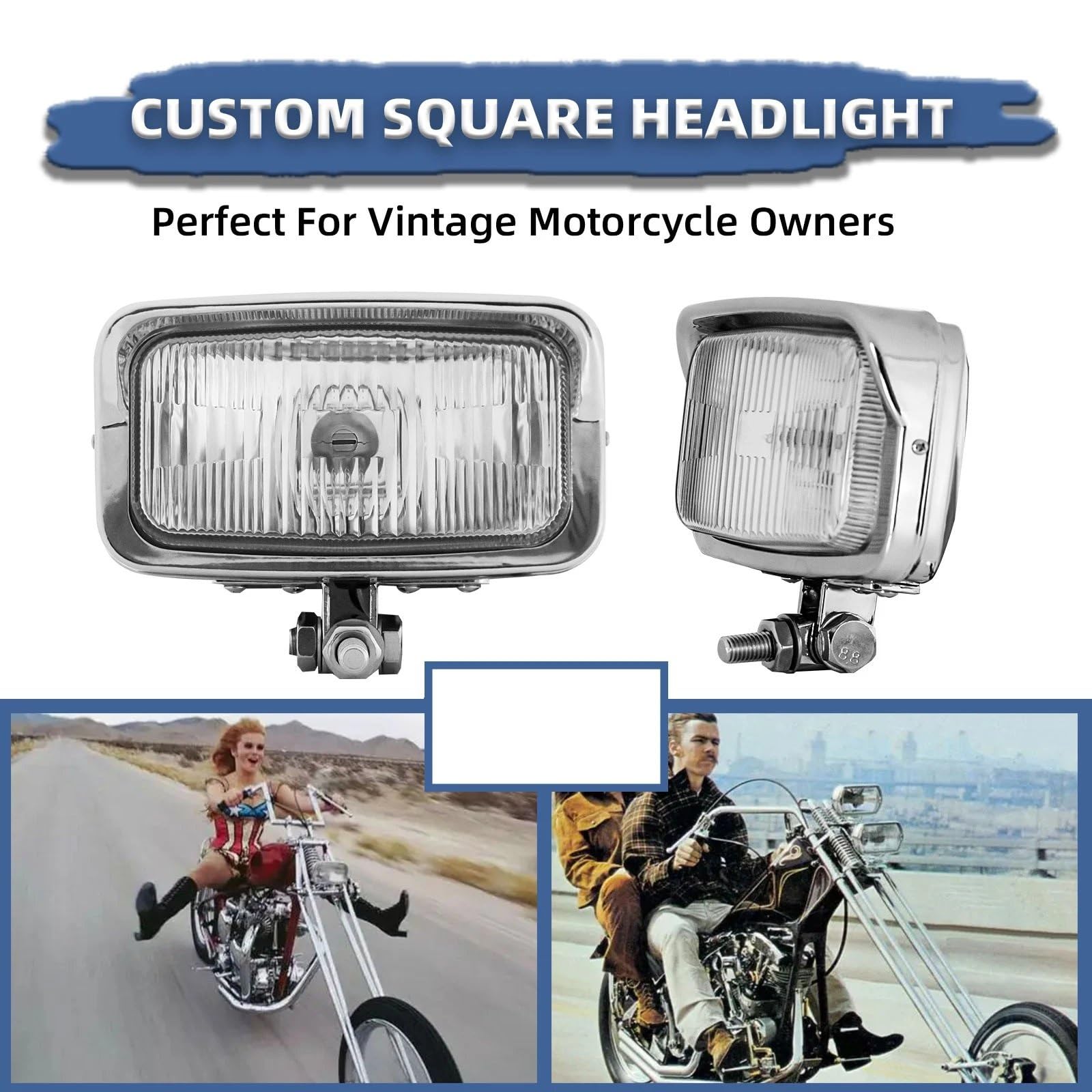 MESKEL Fari Anteriori Moto per Dixie Universale 6v 45W Moto Chrome Faro di Montaggio Lampada Rettangolare 39-2-1-06 | Chrome LED