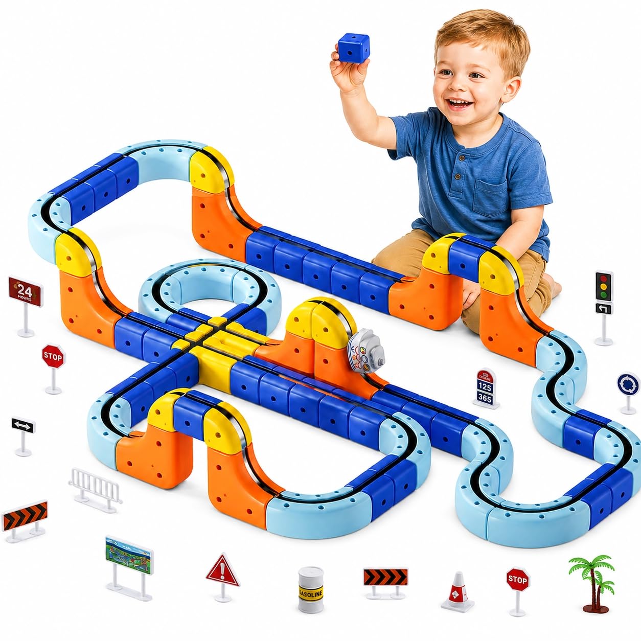 Electric Train Set for Kids, 135PCS 3D Magnetic Train Track Toy, Ages 3+