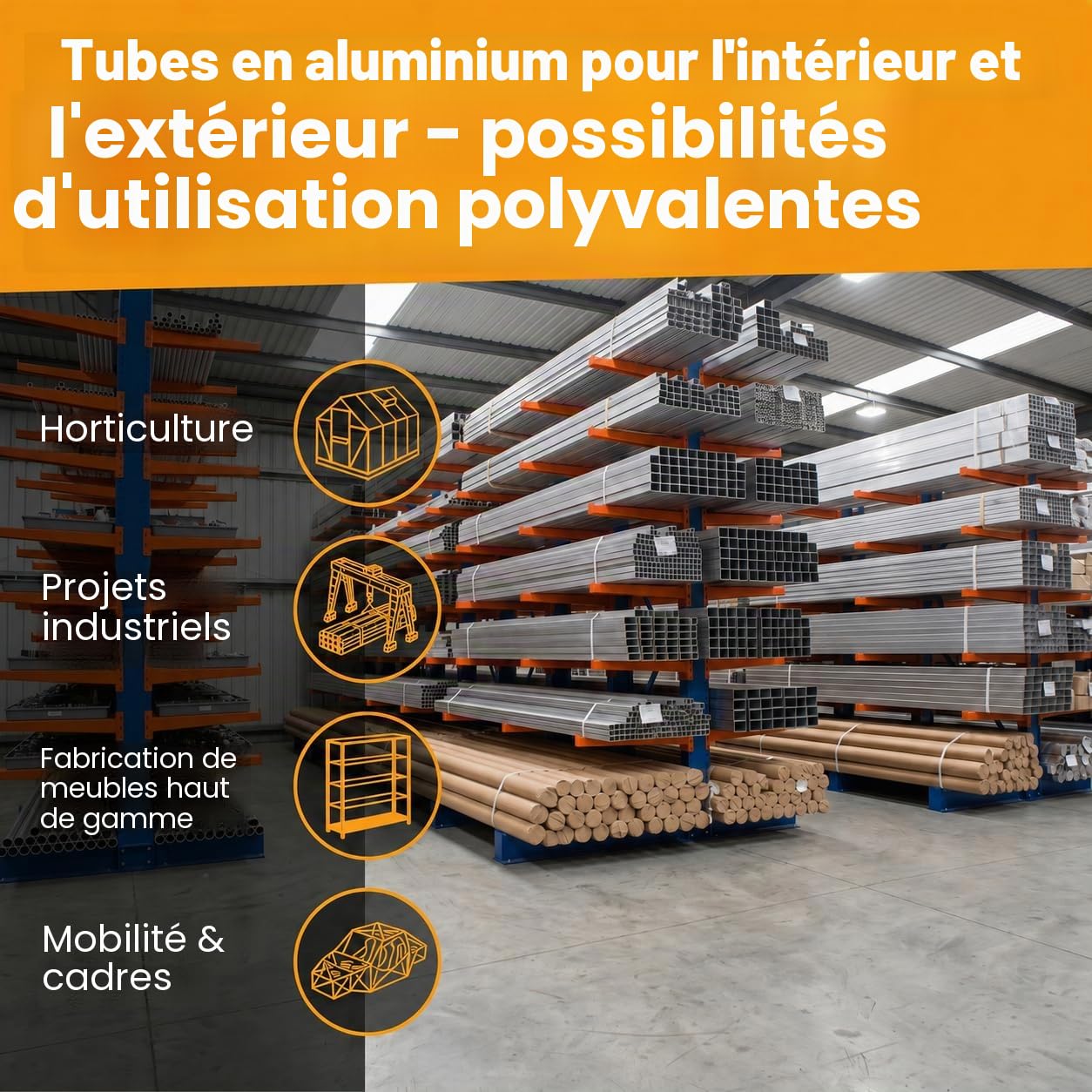 Tube d'aluminium Carré 40x40x3mm Longueur 1,0 m