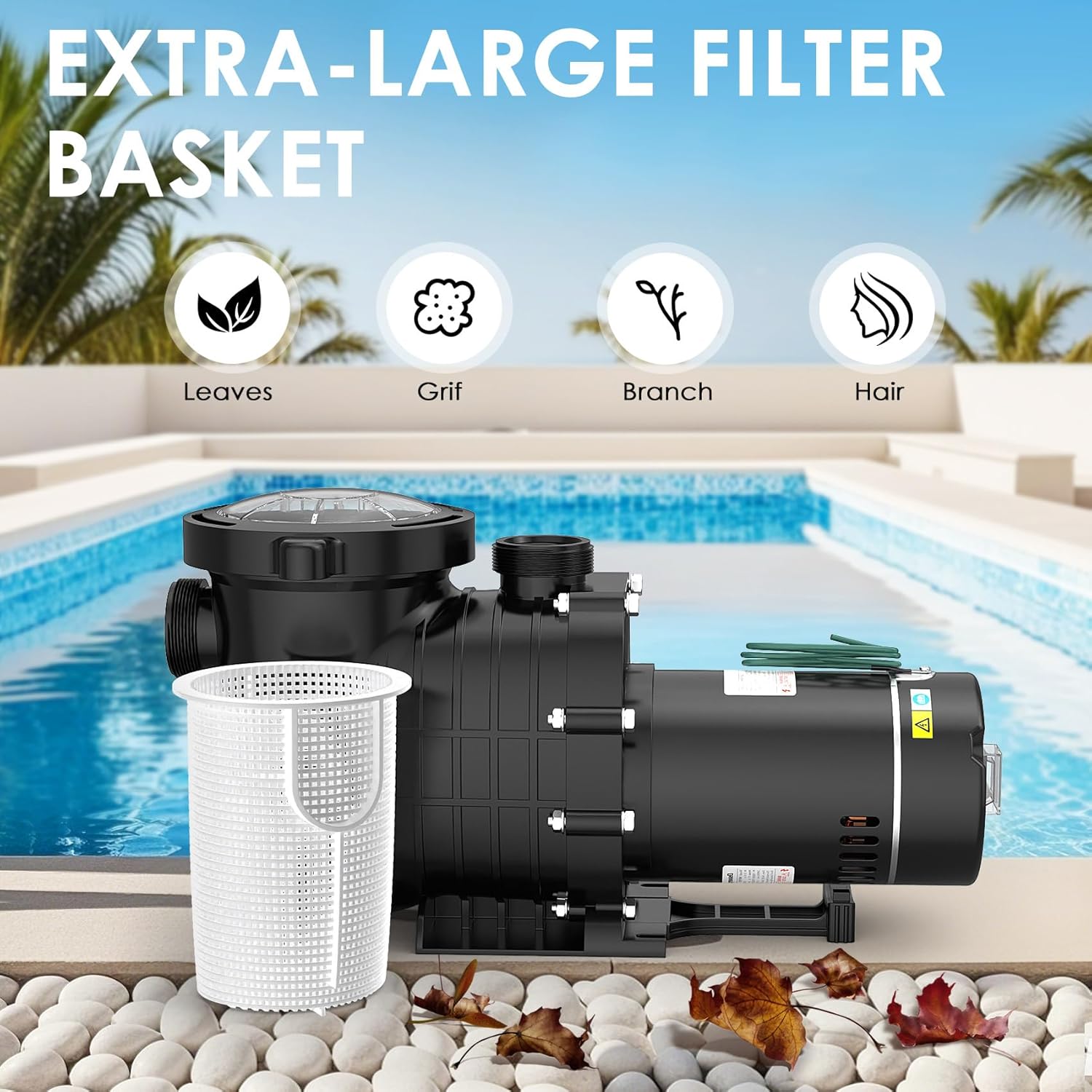 Seeutek 1.5 HP Pool Pump for Above Ground & Inground Pools – 6600 GPH Self-Priming, Dual Voltage (115V/230V), 60HZ Silent Operation, Includes Strainer Filter Basket.