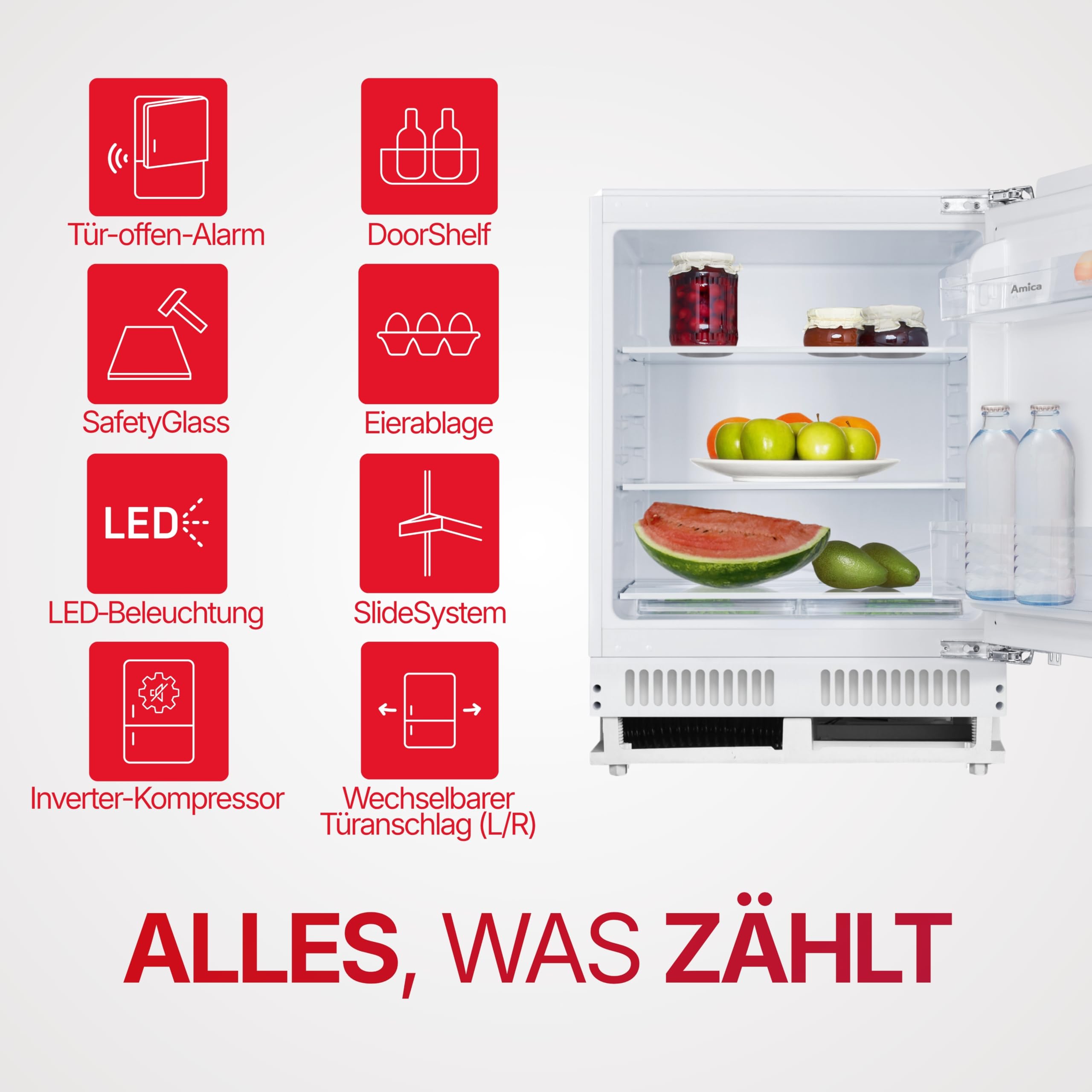 Amica Sistema de control electrónico de 820 mm para frigorífico. Iluminación LED de 81,8 x 59,6 x 55,5 cm. Nevera inferior