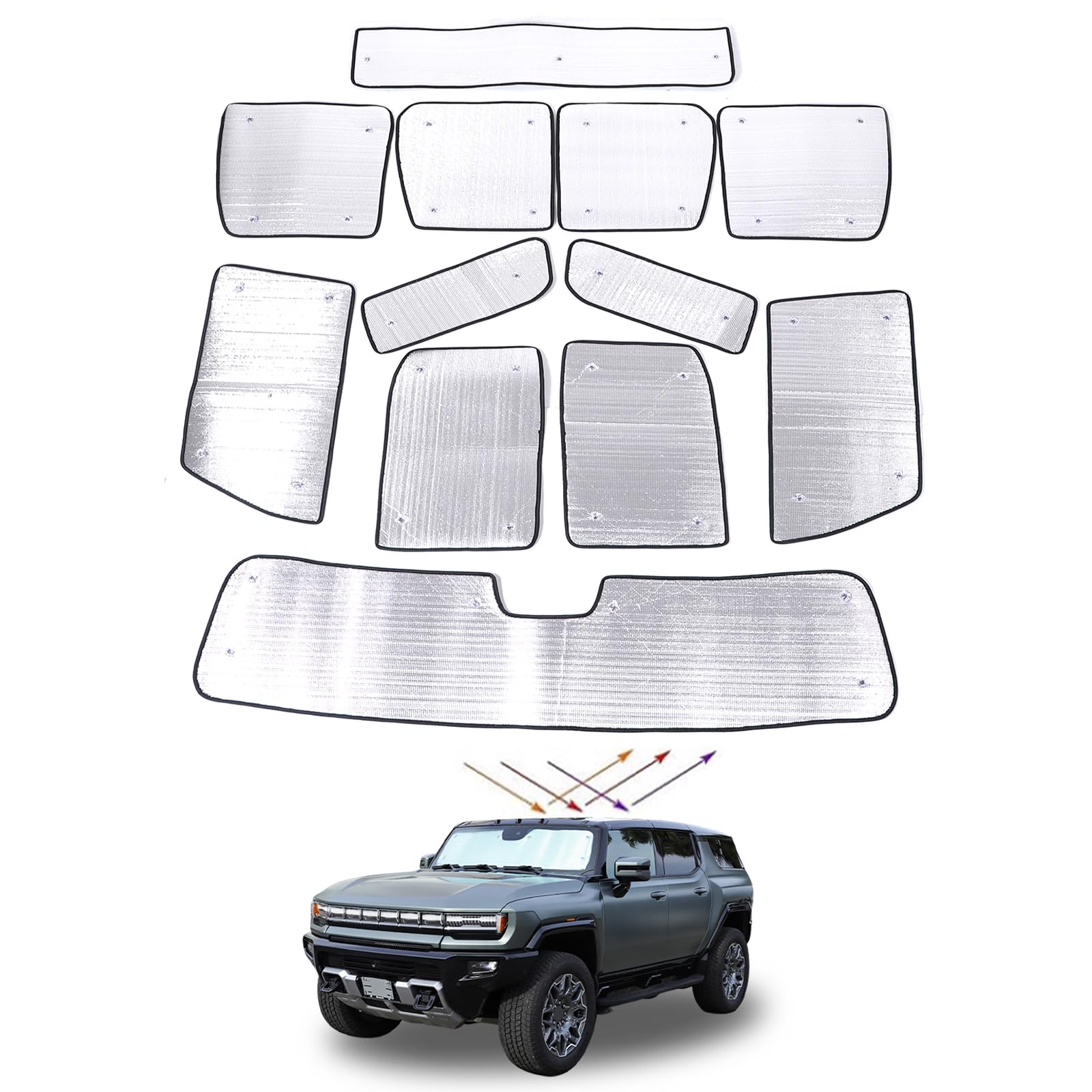 for Hummer EV SUV Full Window Sun Shade12PCS,Sunroof Shade& Front Windshield Sun Shade& Rear Window Shades for Hummer EV 2024 SUV Window Shades Reflective Sun Visor Foldable Car Sun Shade